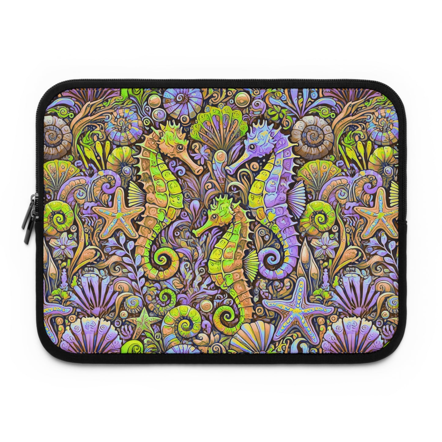 Tropical Laptop Sleeve, 5 Sizes - Perfect for Beach Lovers & Students / Seahorses, Yellow and Purple