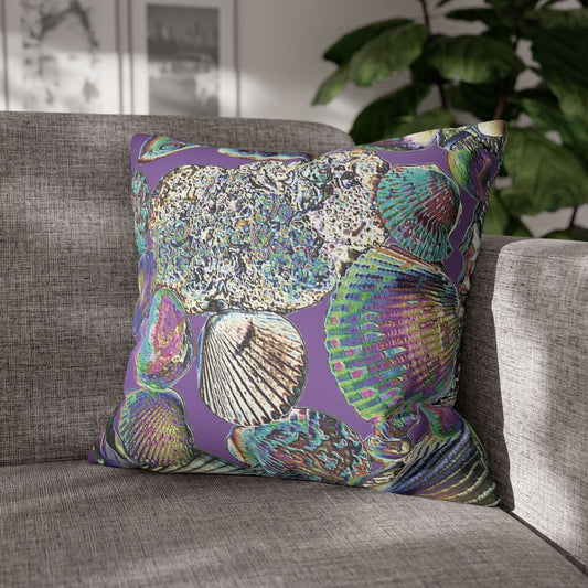 Faux Suede Square Pillowcase - Heatwave Seashell Collection, Light Purple