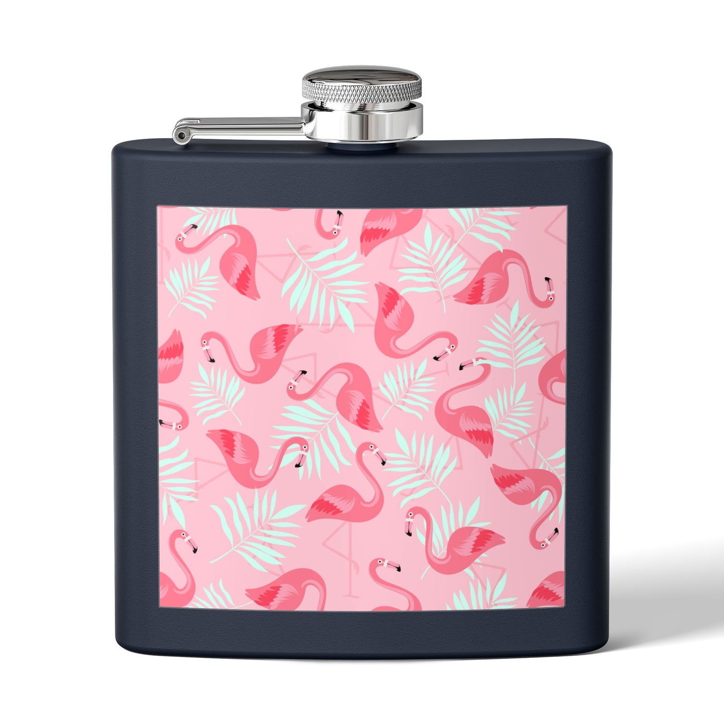 Tropical Stainless Steel 6 oz. Flask, Many Colors  – Flamingos and White Palms