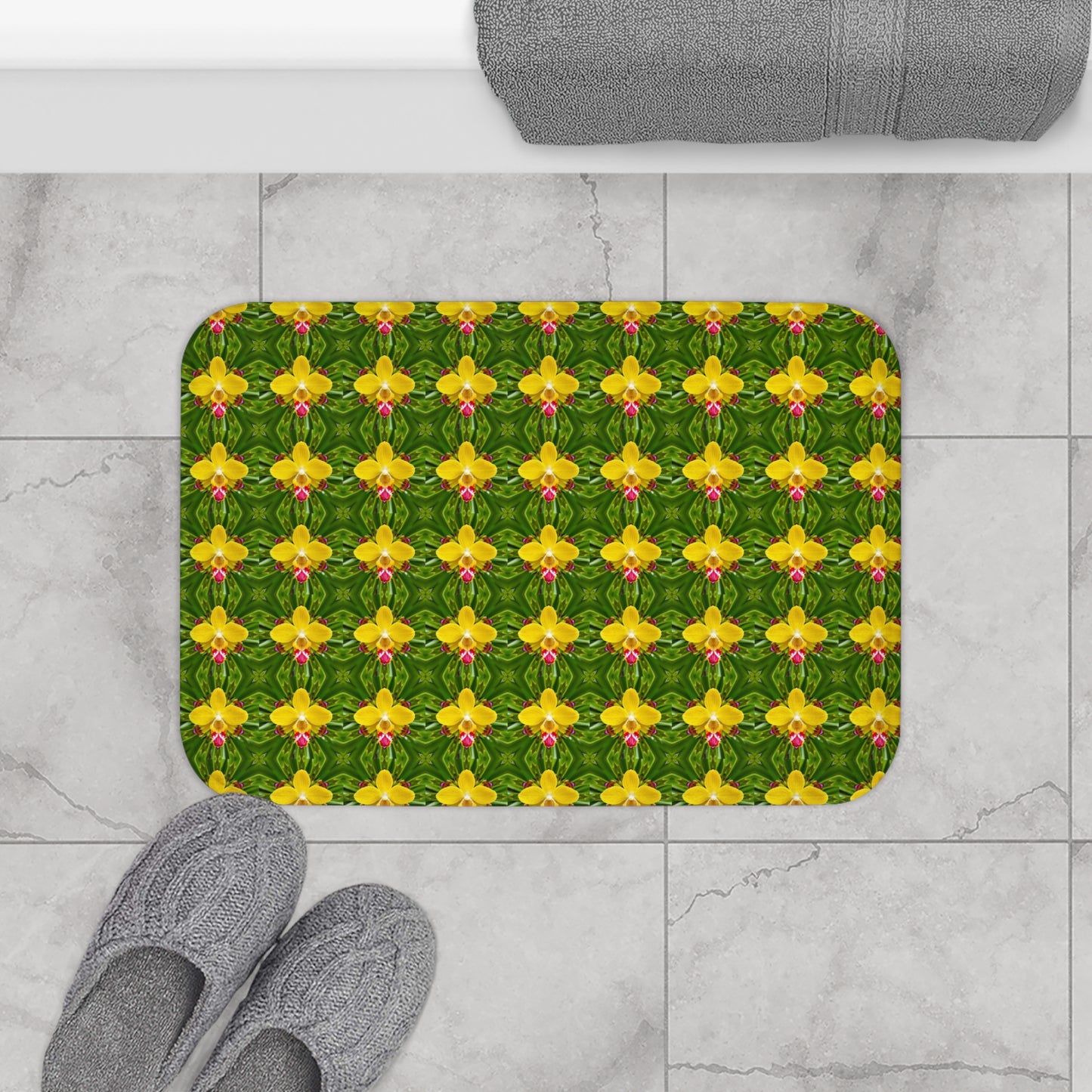 Bath Mat - Yellow Orchid Kaleidoscope