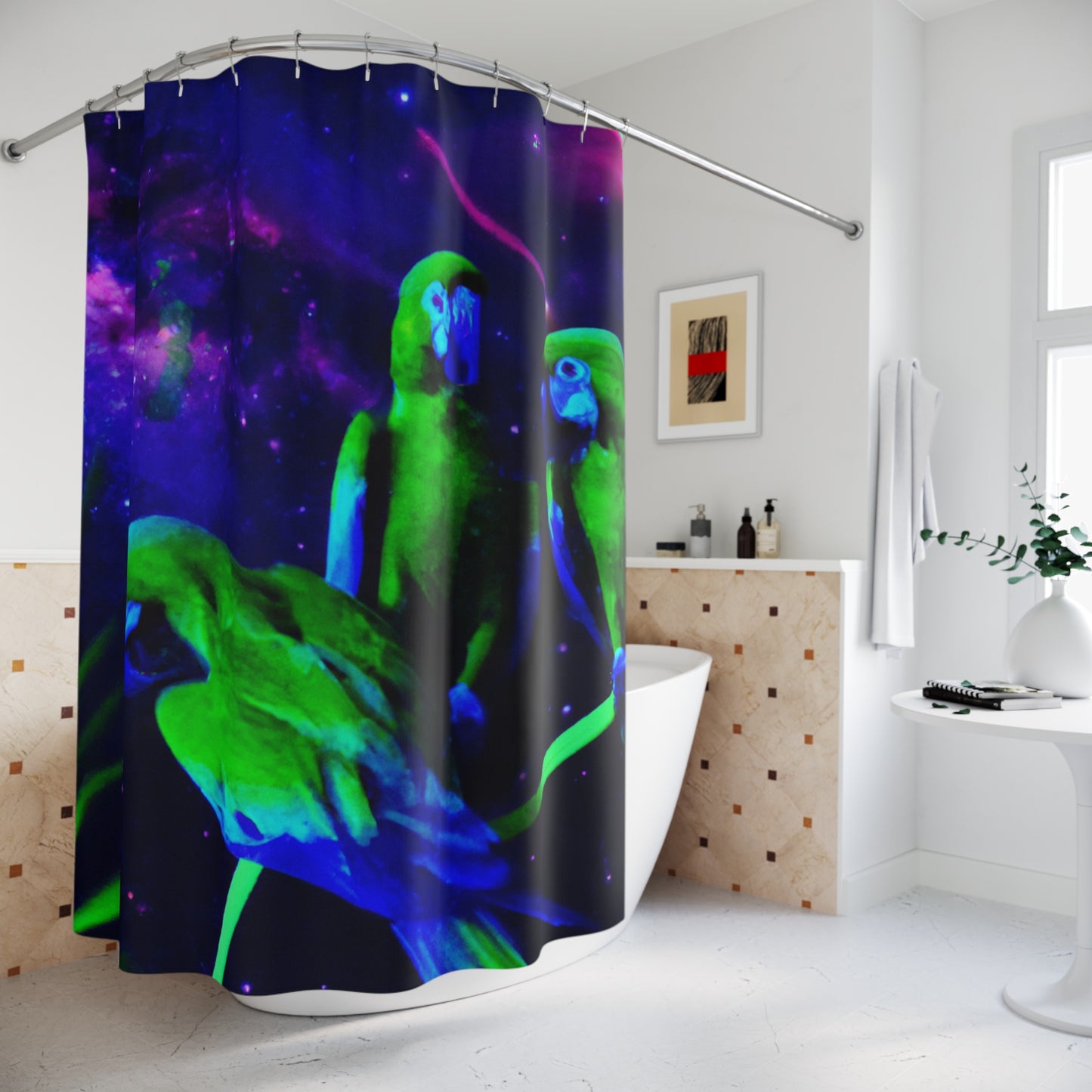 Tropical Shower Curtain - Rainforest Bathroom Decor / Galactic Parrot