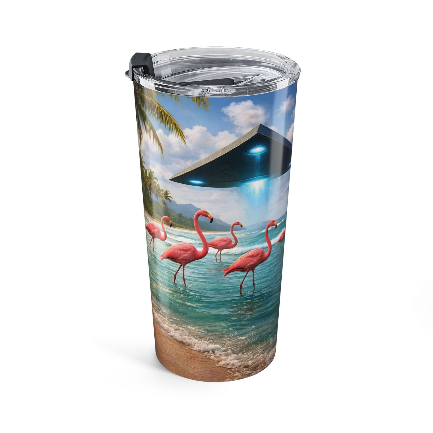 20oz Tropical UFO & Flamingo Tumbler – Insulated Coffee Travel Cup