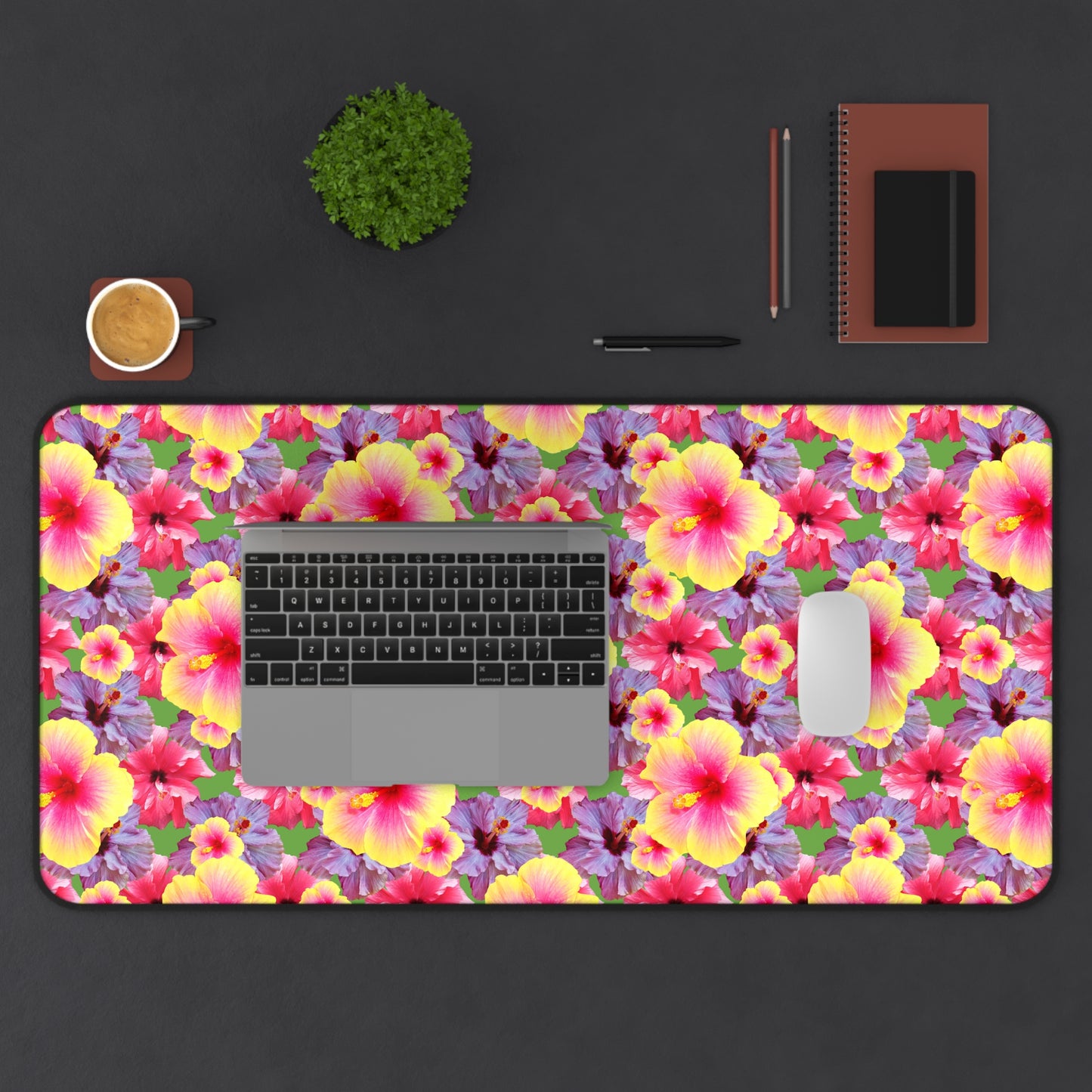 Tropical Mouse Pad/Desk Mat, 3 Sizes - Bright Botanical Design, Perfect for Home Office / Real Hibiscus Flowers