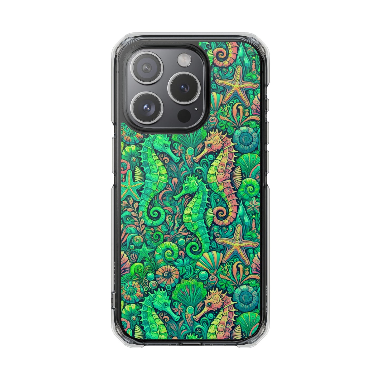 Seahorses/Hot Lime Magnetic Clear Phone Case, Many Models