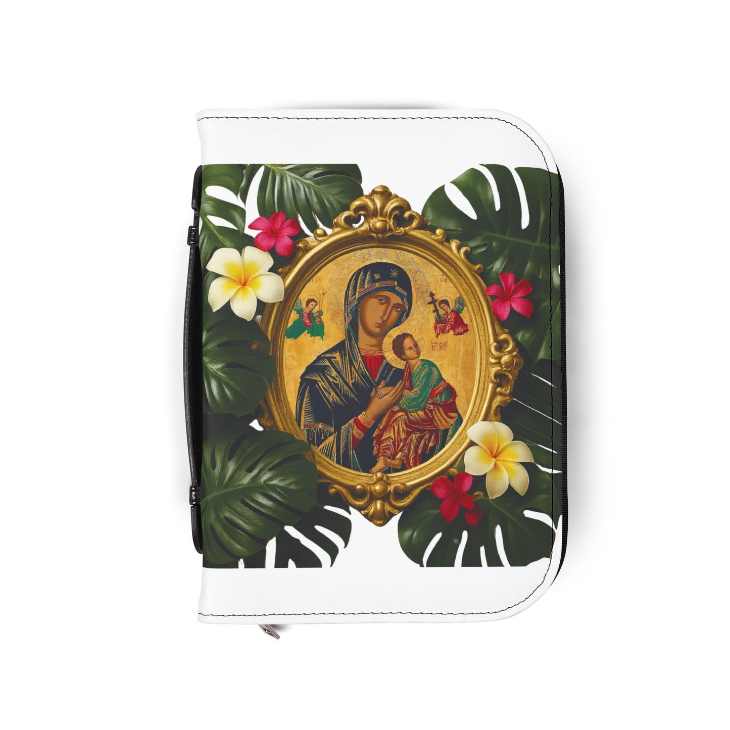 Tropical Bible Cover, Our Lady of Perpetual Help, Green / Floral Bible Protector, Christian Church Accessories