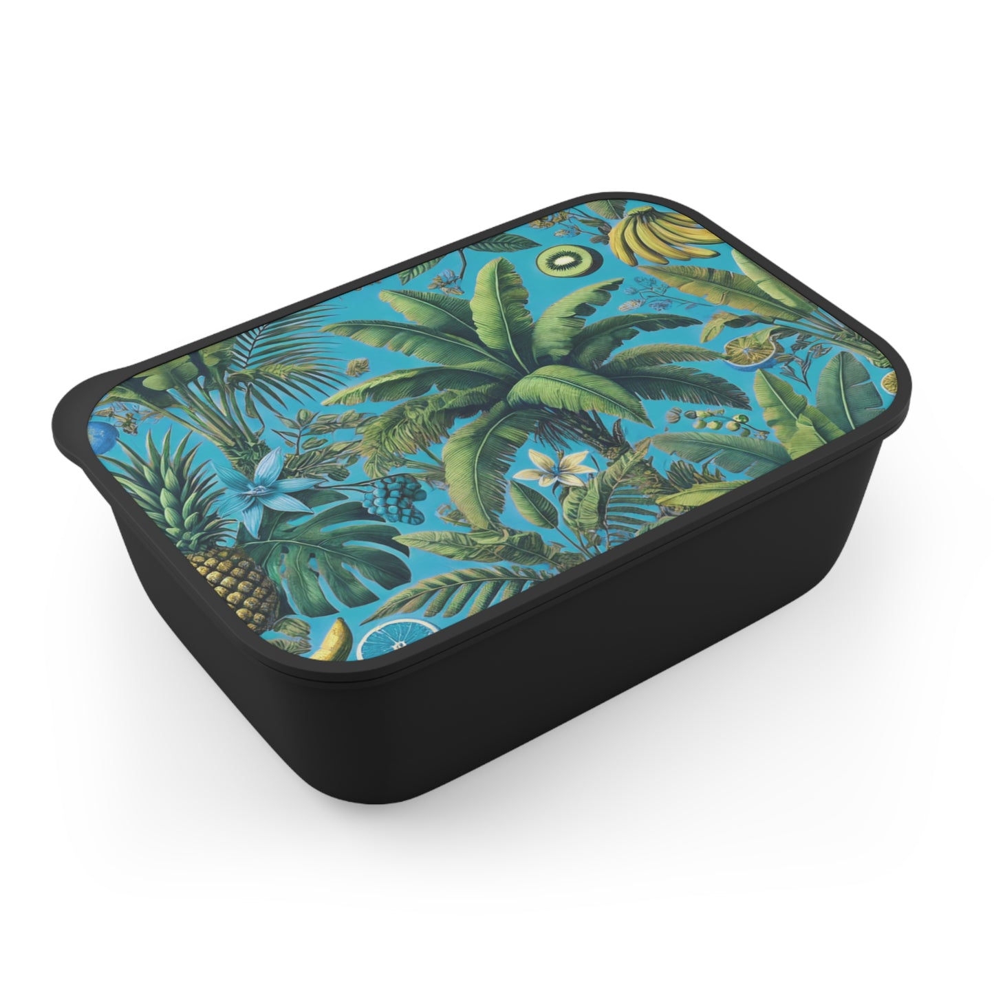 Bento Box with Utensils - More Tropical Fruit, Aqua Blue