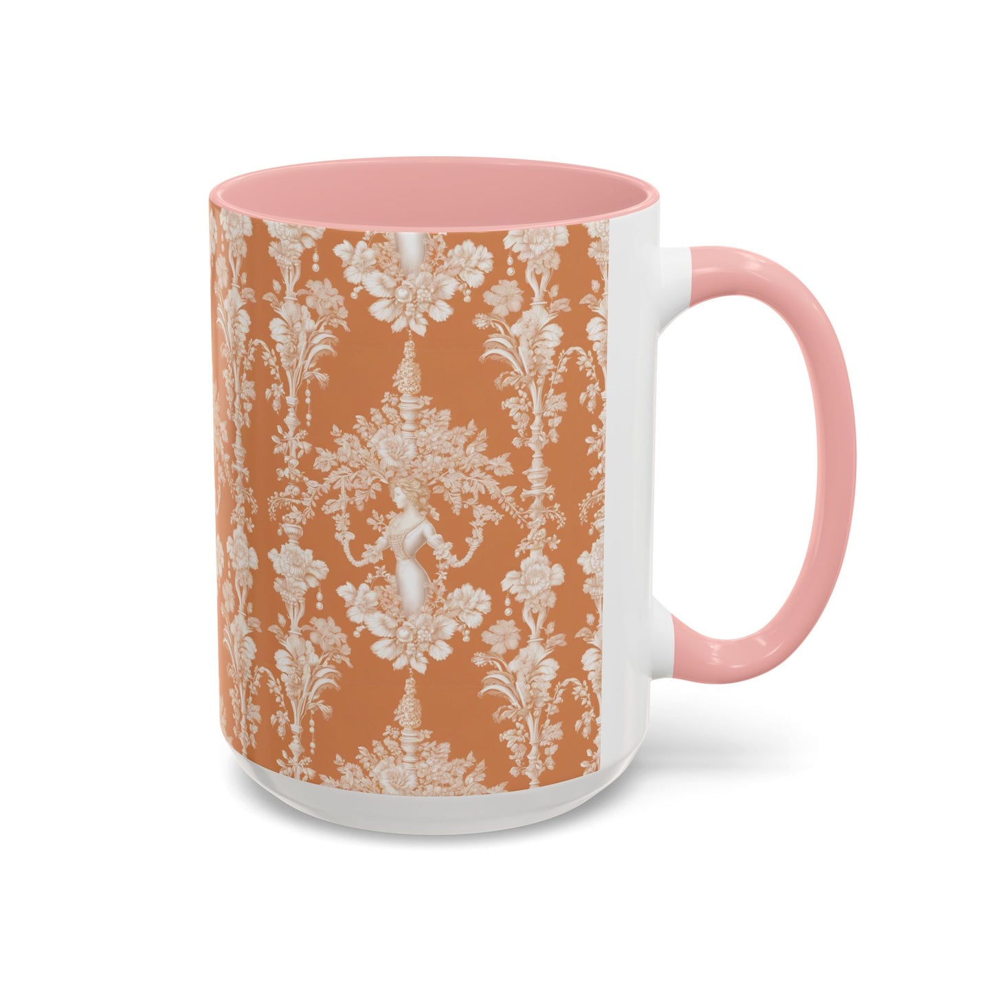 Accent Coffee Mug (11, 15oz), Pearl Lady Toile/Melon Repeat, Various Colors