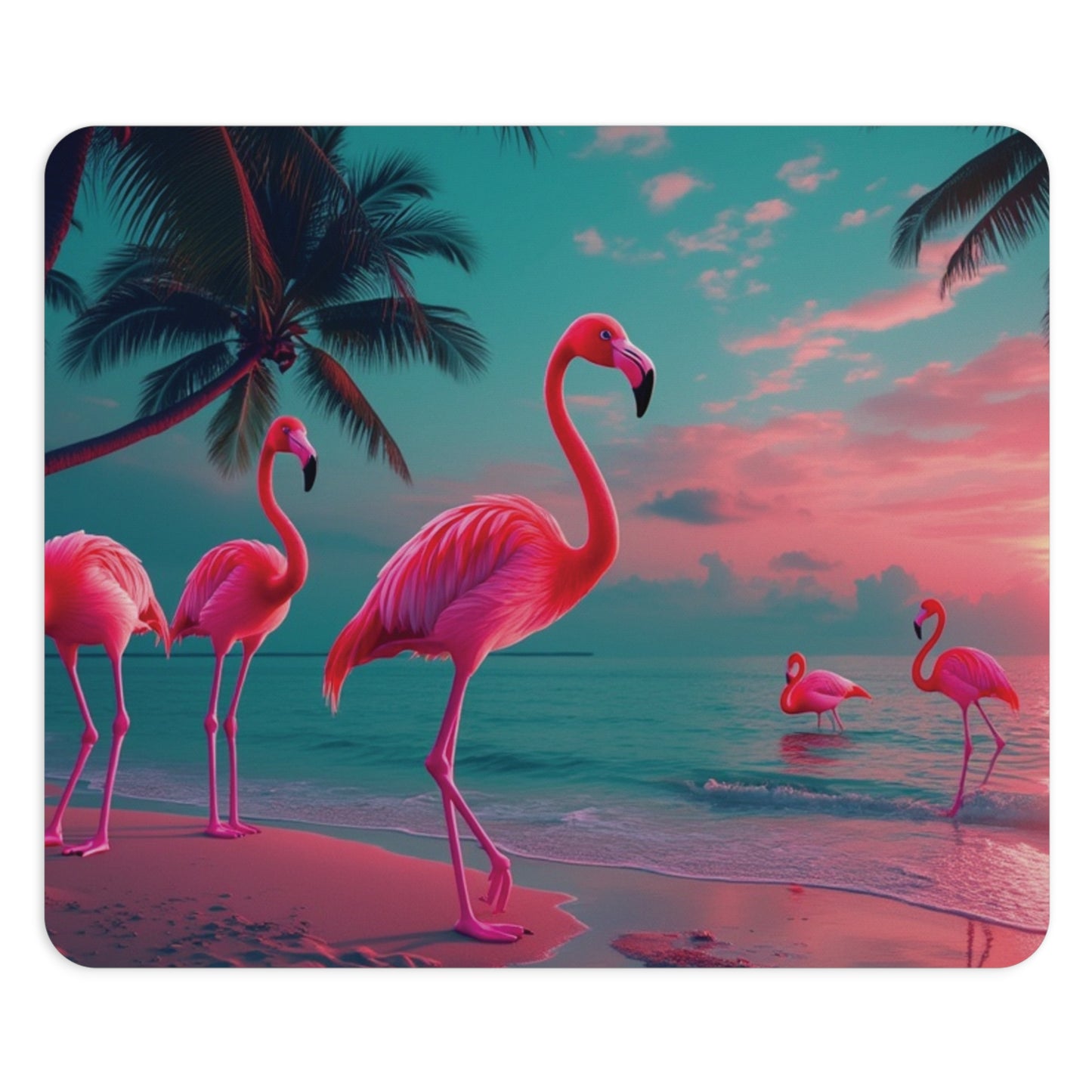 Tropical Mouse Pad, 2 Shapes - Beach Vibes for Home Office & Gamer / Neon Flamingos at Night