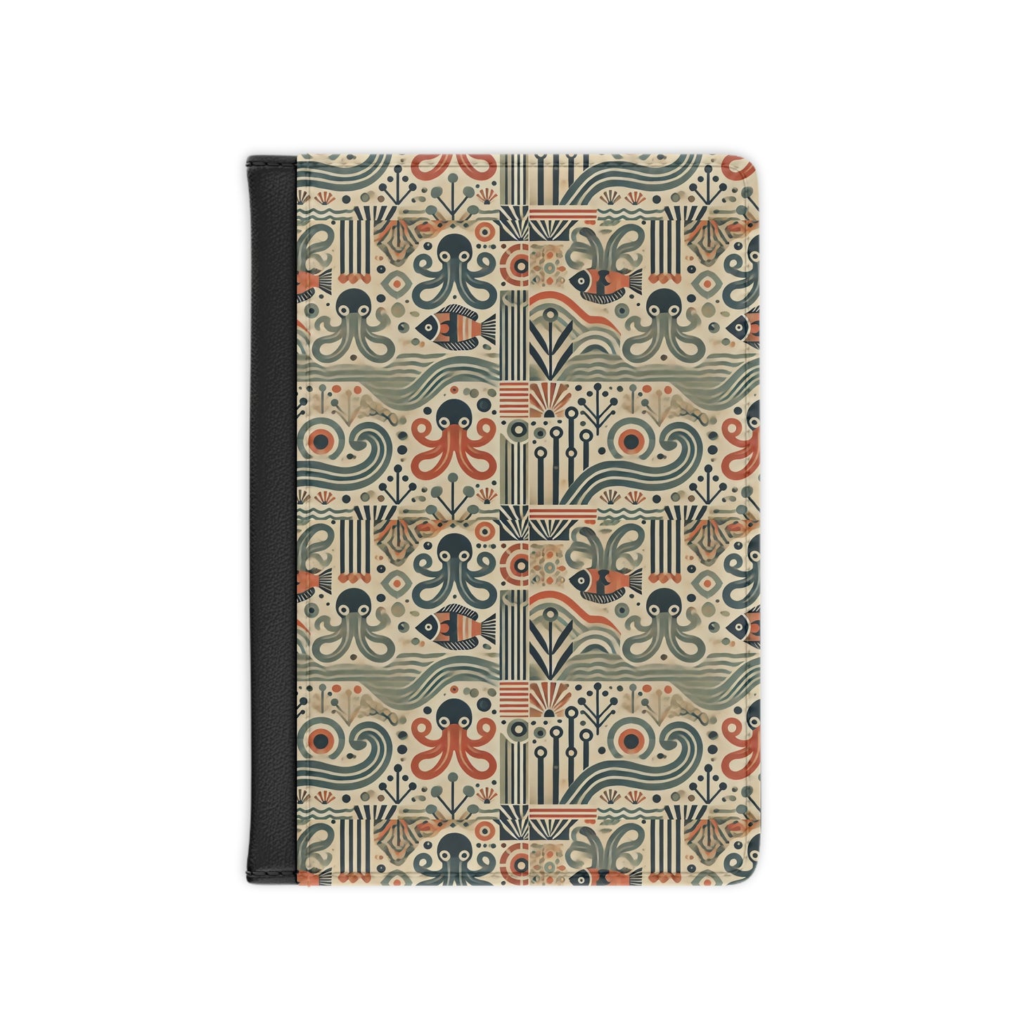 Tropical Passport Cover, Faux Leather - RFID blocking for travel security / Mid-Century Octopus
