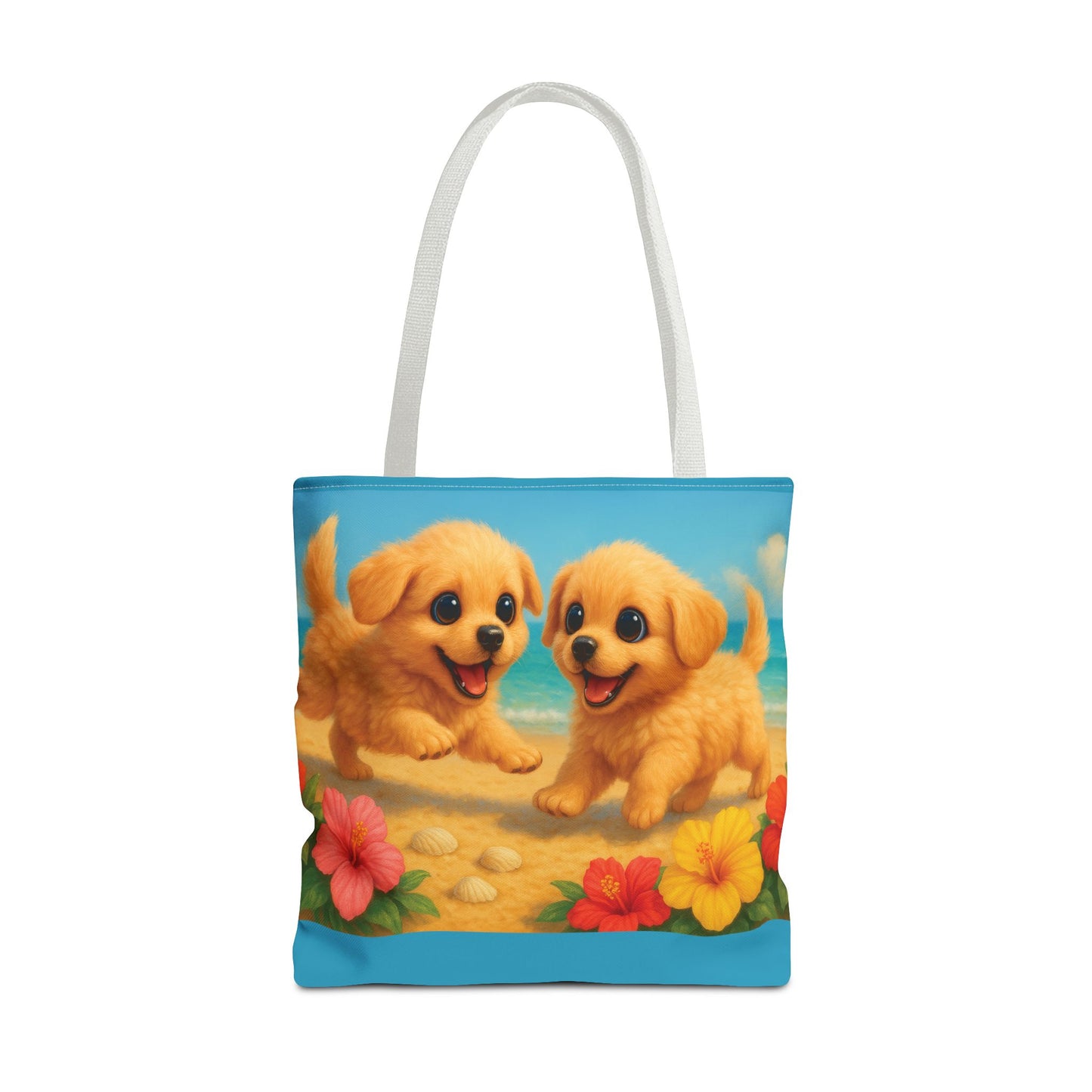 Two Puppies on Beach Tote Bag - 3 Sizes