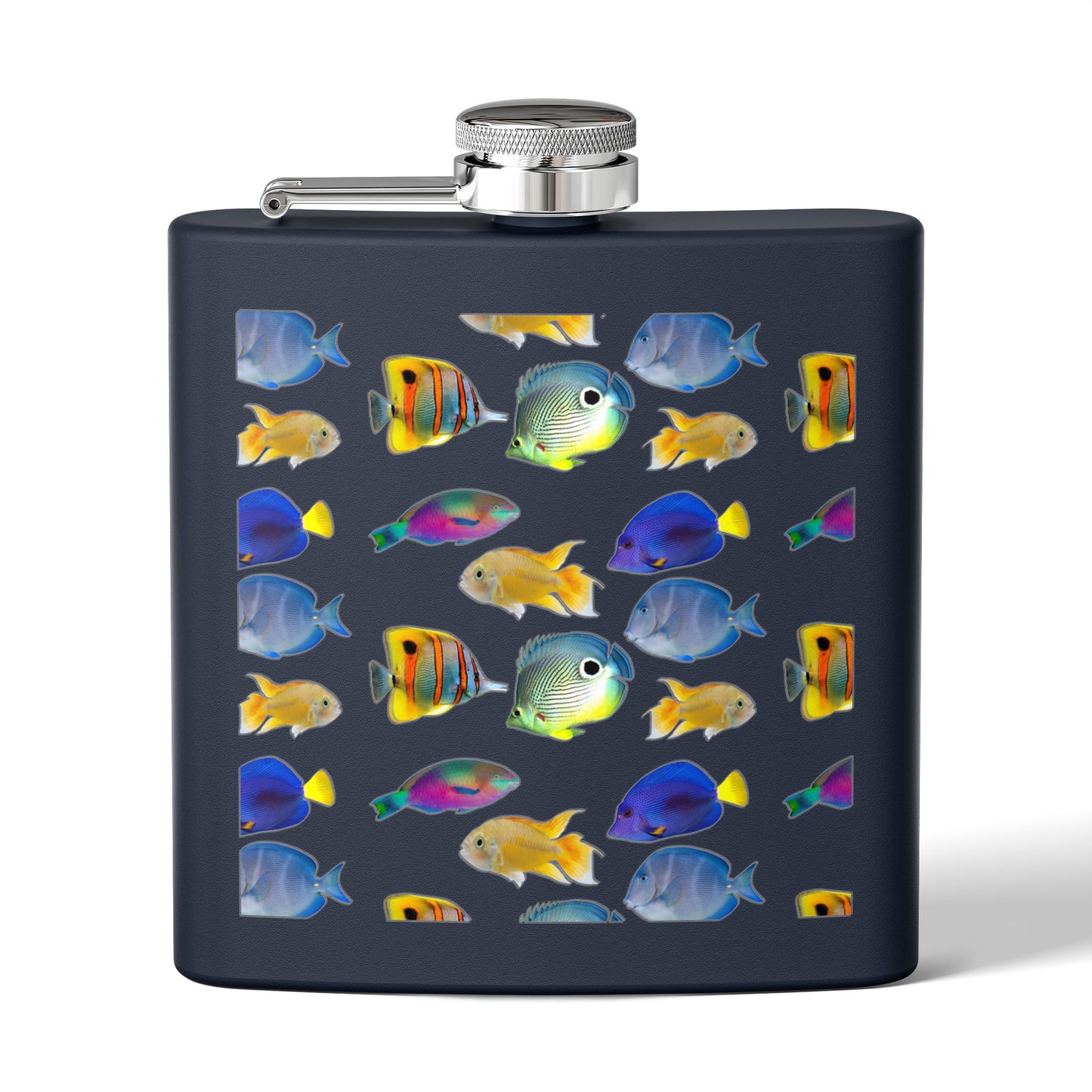 Tropical Stainless Steel 6 oz. Flask, Many Colors – School of Fish