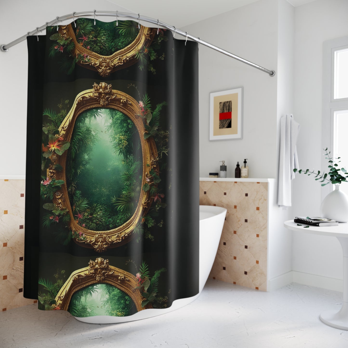 Tropical Shower Curtain - Rainforest Bathroom Decor / Golden Portal to Paradise