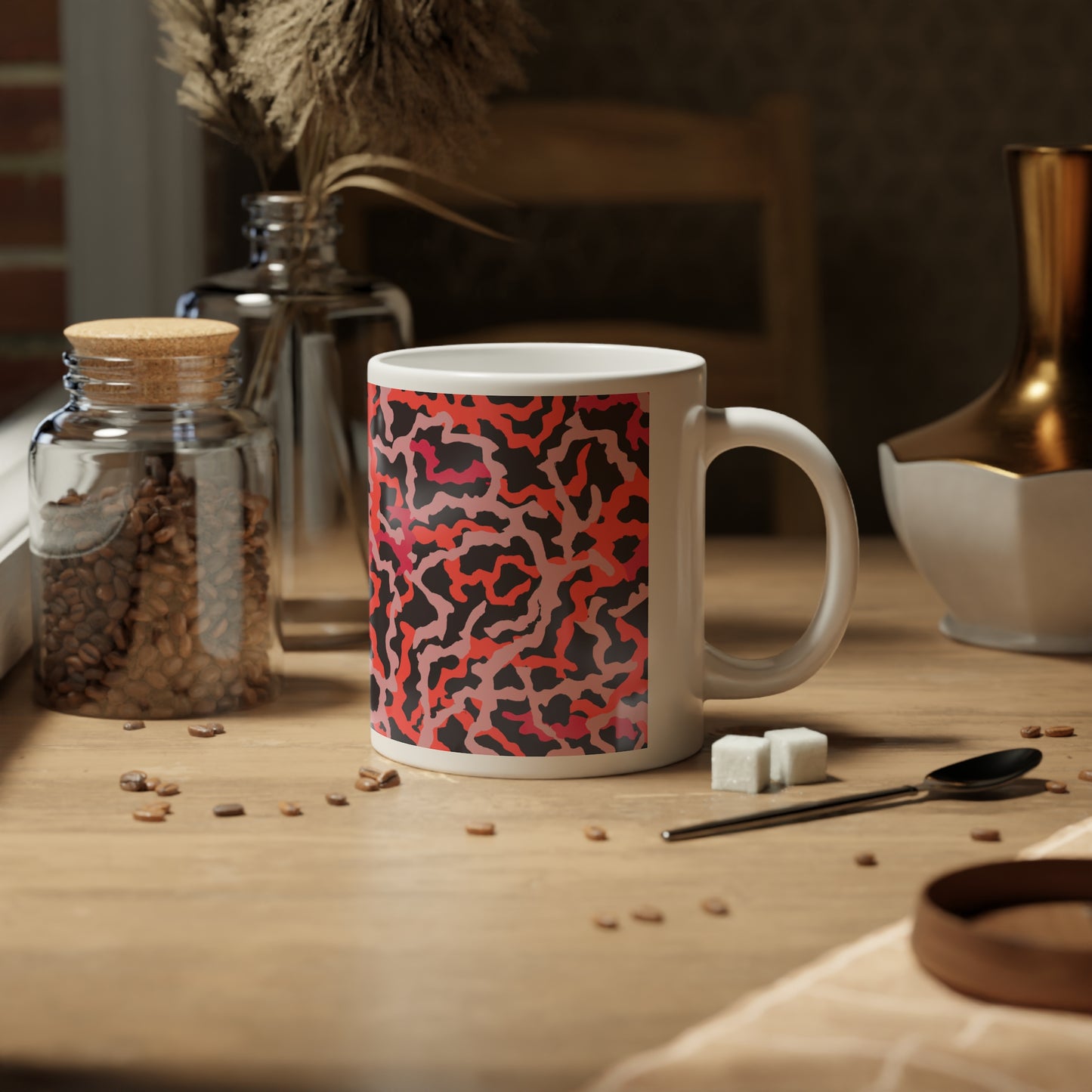 Jumbo Mug, 20oz, Coral Threads Red | Tropical Coffee Cup