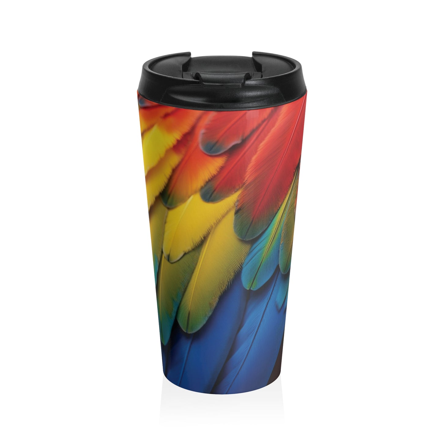 15 oz. Stainless Steel Travel Mug / Macaw Parrot Feathers
