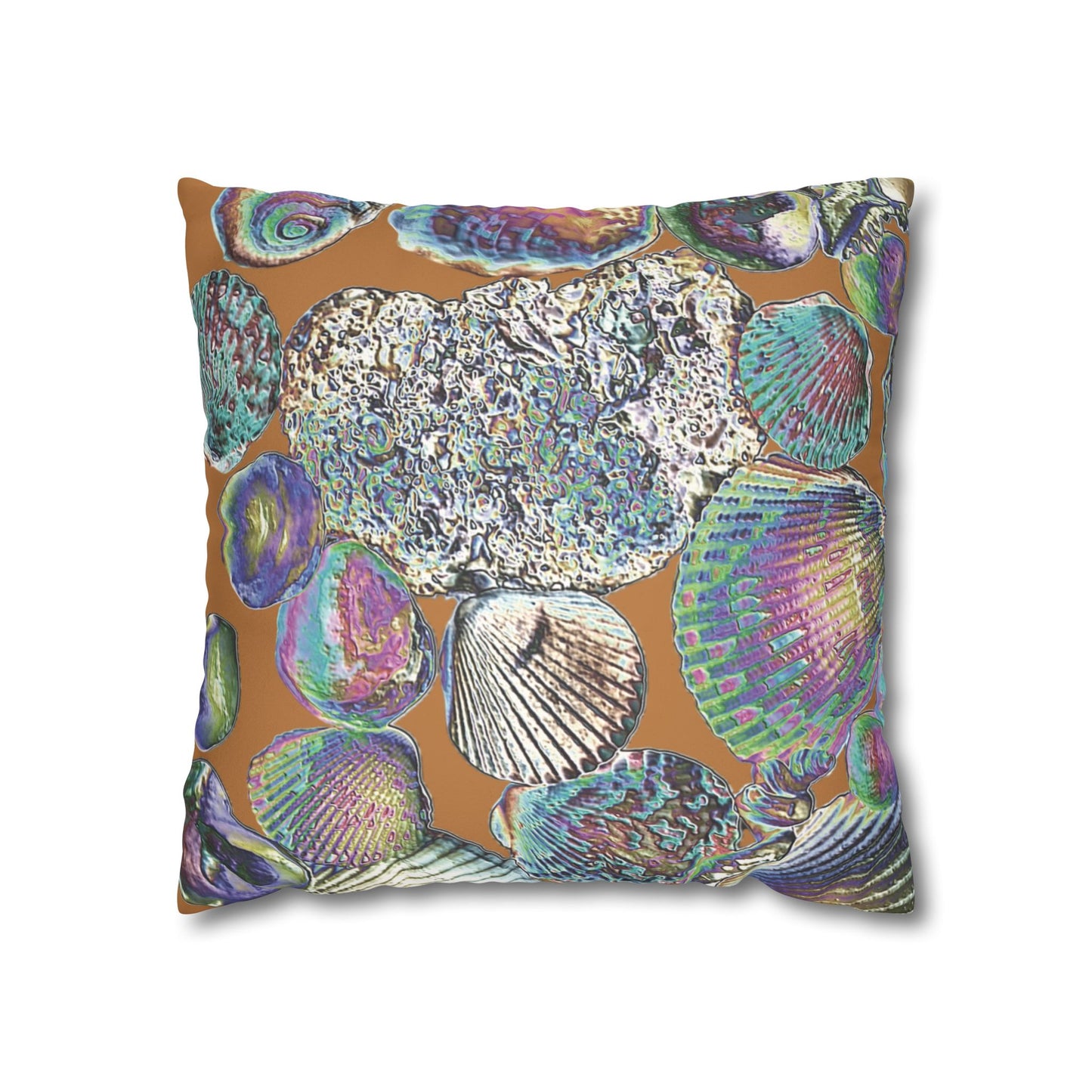 Faux Suede Square Pillowcase - Heatwave Seashell Collection, Light Brown