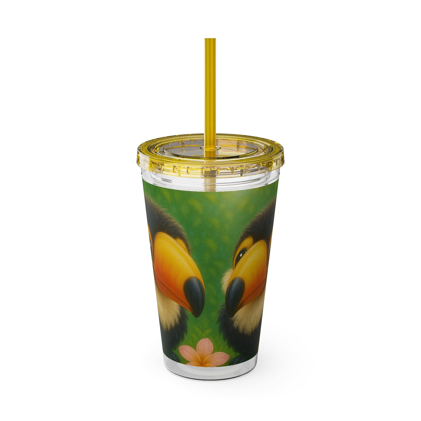 Tropical Tumbler with Straw | 16oz Colorful Travel Cup / Baby Toucans
