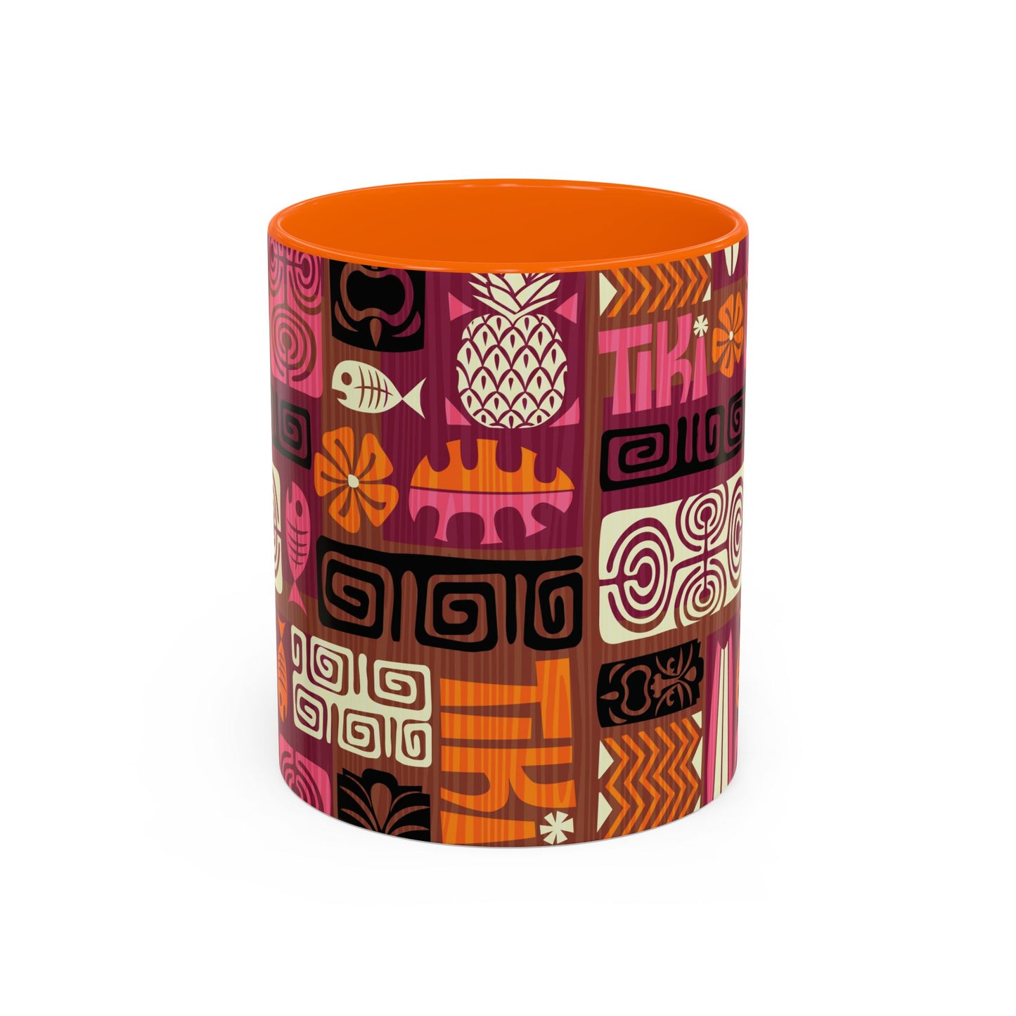 Accent Coffee Mug (11, 15oz), 8 Colors - Tiki Poster Pink/Orange