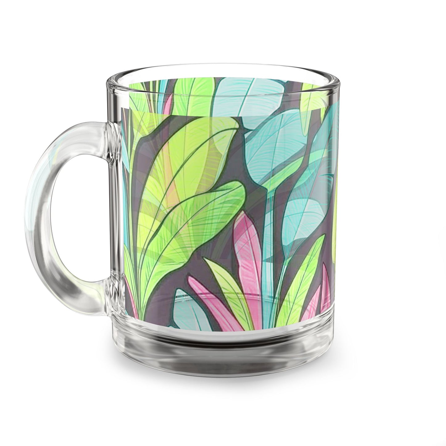 Tropical Glass Mug - 10oz Coffee Cup / Young Leaves