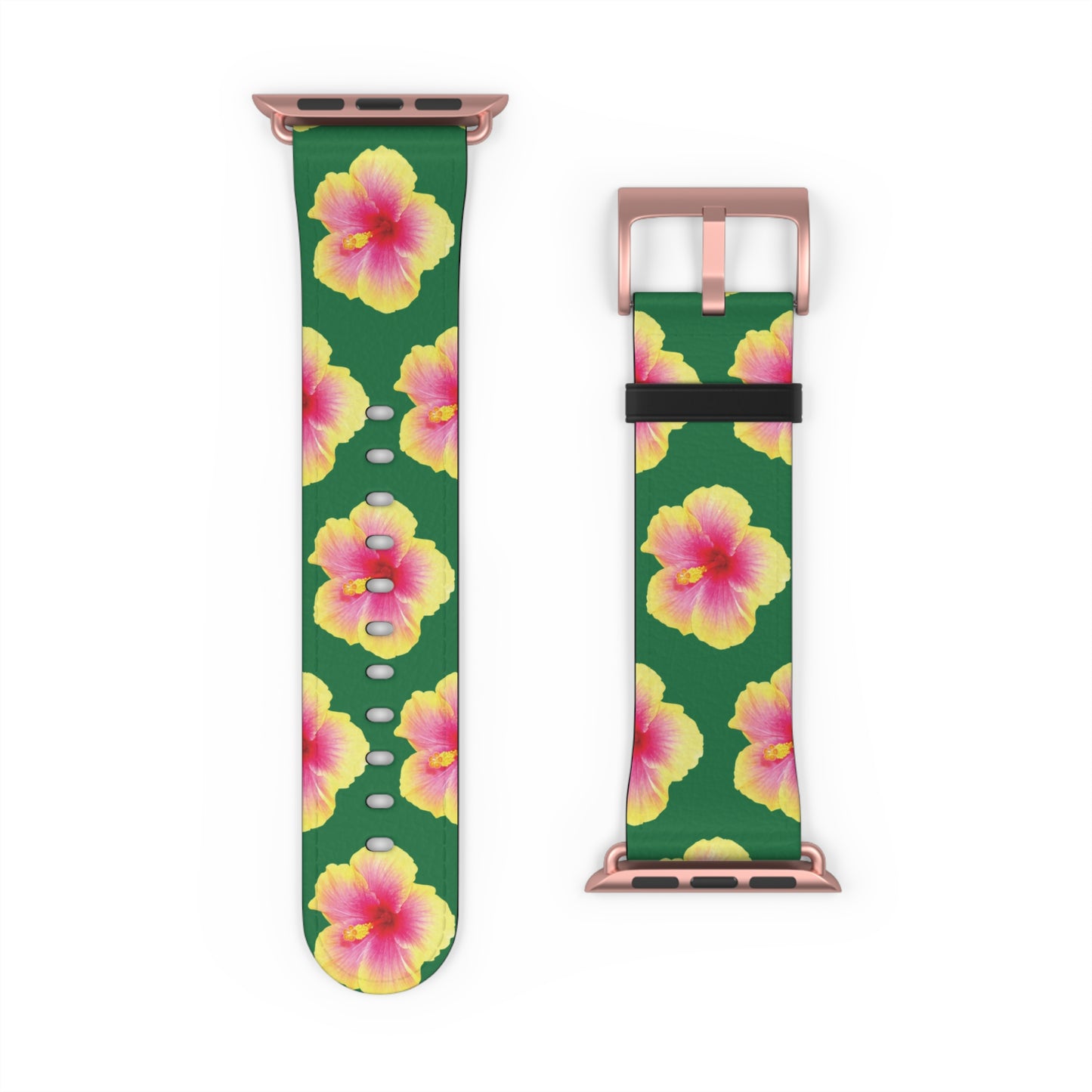 Apple Watch Band - REAL Yellow/Orange Hibiscus Flower, Dark Green