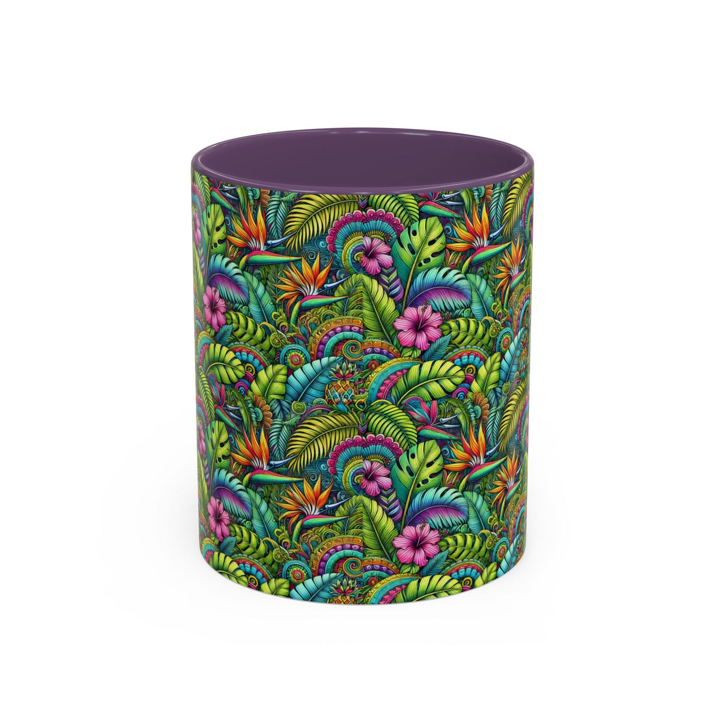 Accent Color Coffee Mug (11, 15oz), Rainforest Blooms, Various Colors