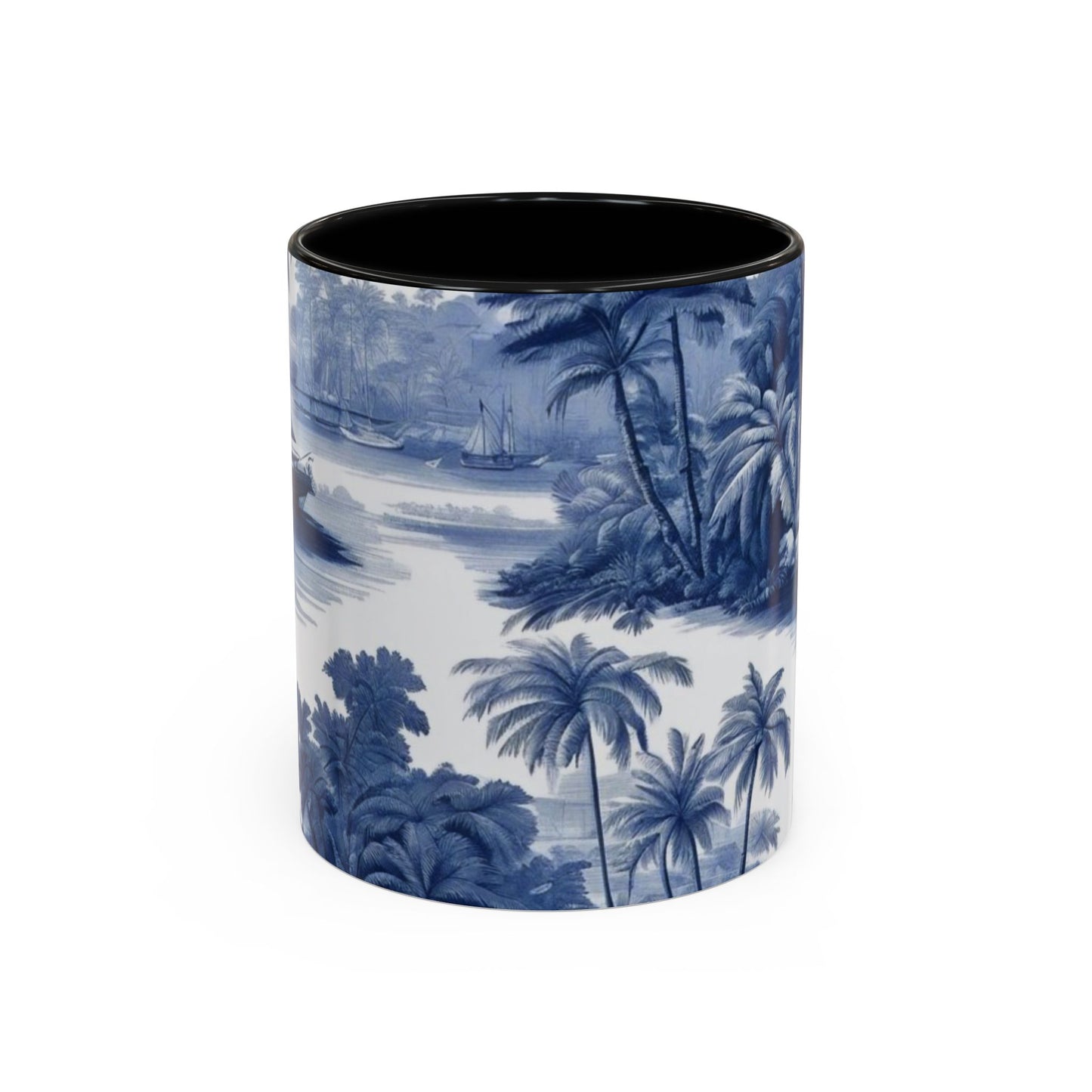 Accent Coffee Mug (11, 15oz), 8 Colors - Tropical Toile Blue/White