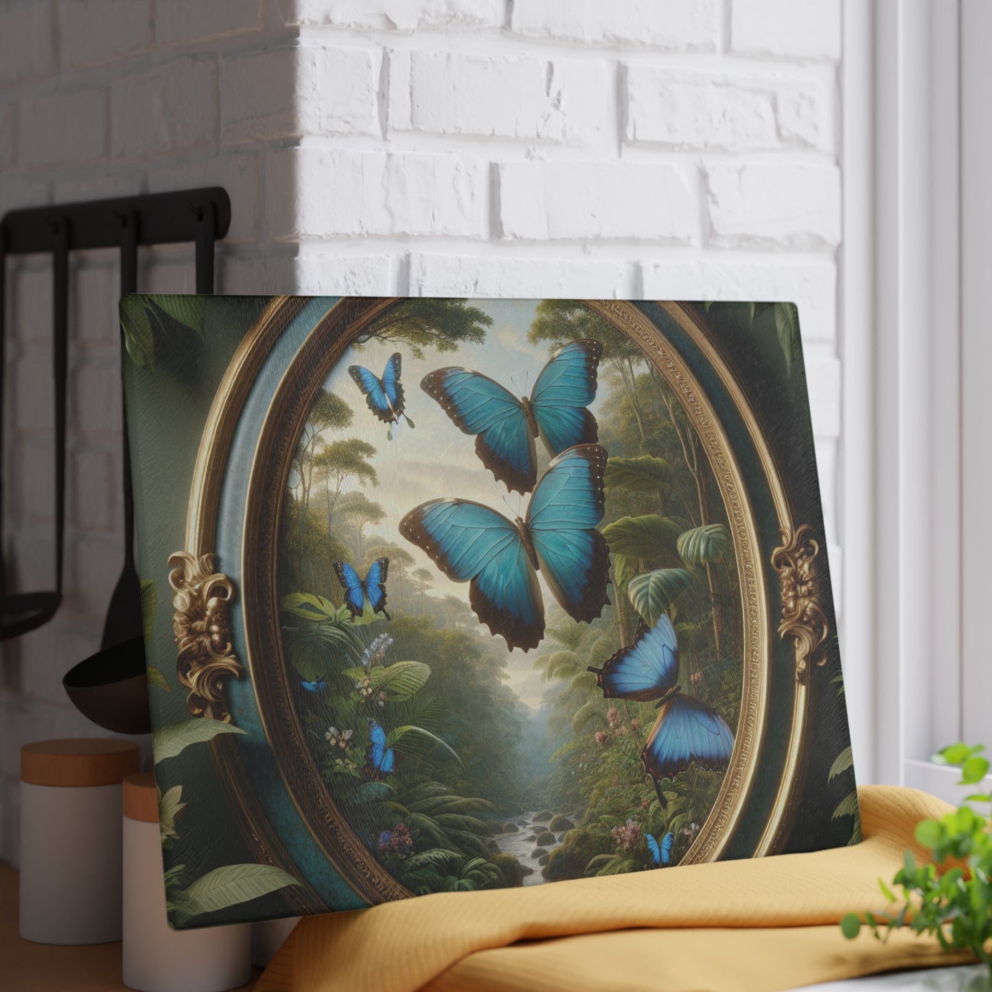 Glass Cutting Board, 2 sizes - Framed Morpho Gathering