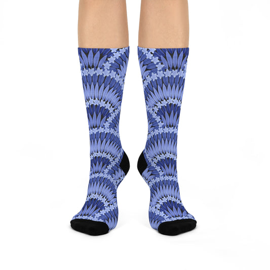 Cushioned Crew Socks - Plumeria and Palms, Blue