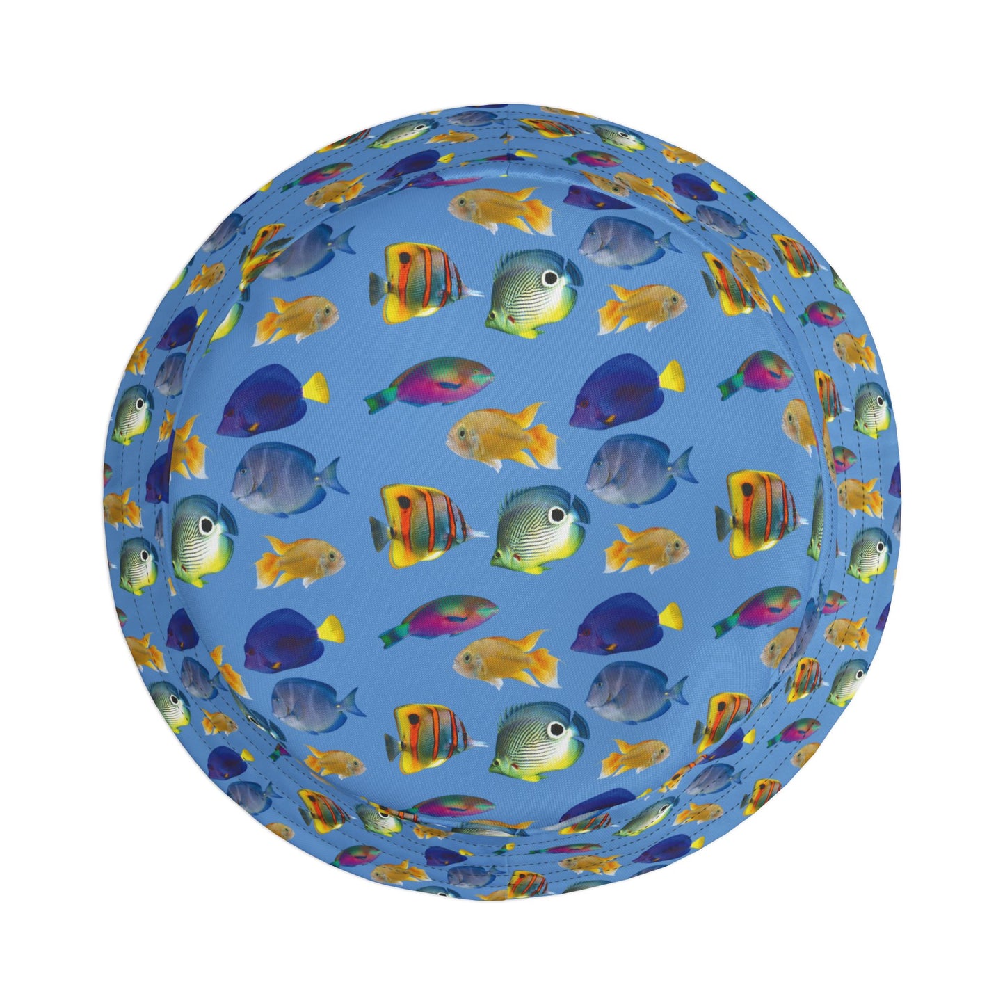 Tropical Polyester Bucket Hat, 2 Sizes - School of Fish / Light Blue