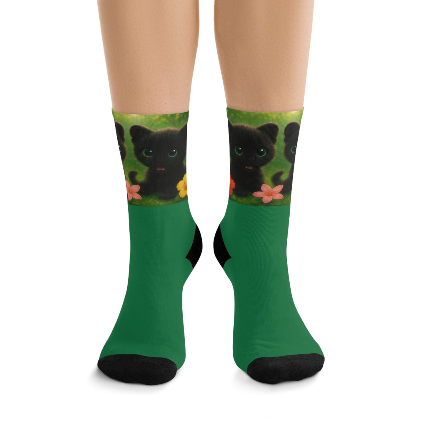 Recycled Poly Socks, Baby Black Panthers/Dark Green