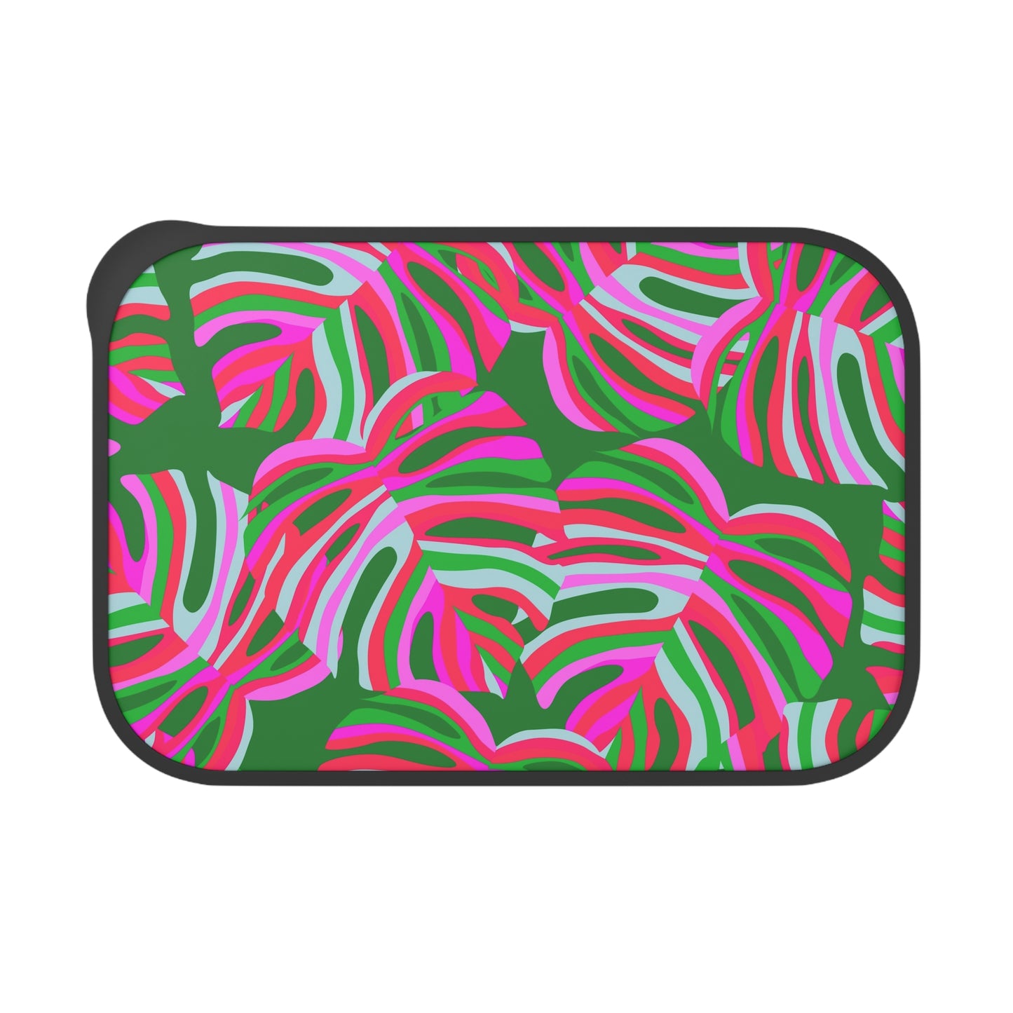 Bento Box with Utensils -Neon Monstera Leaves