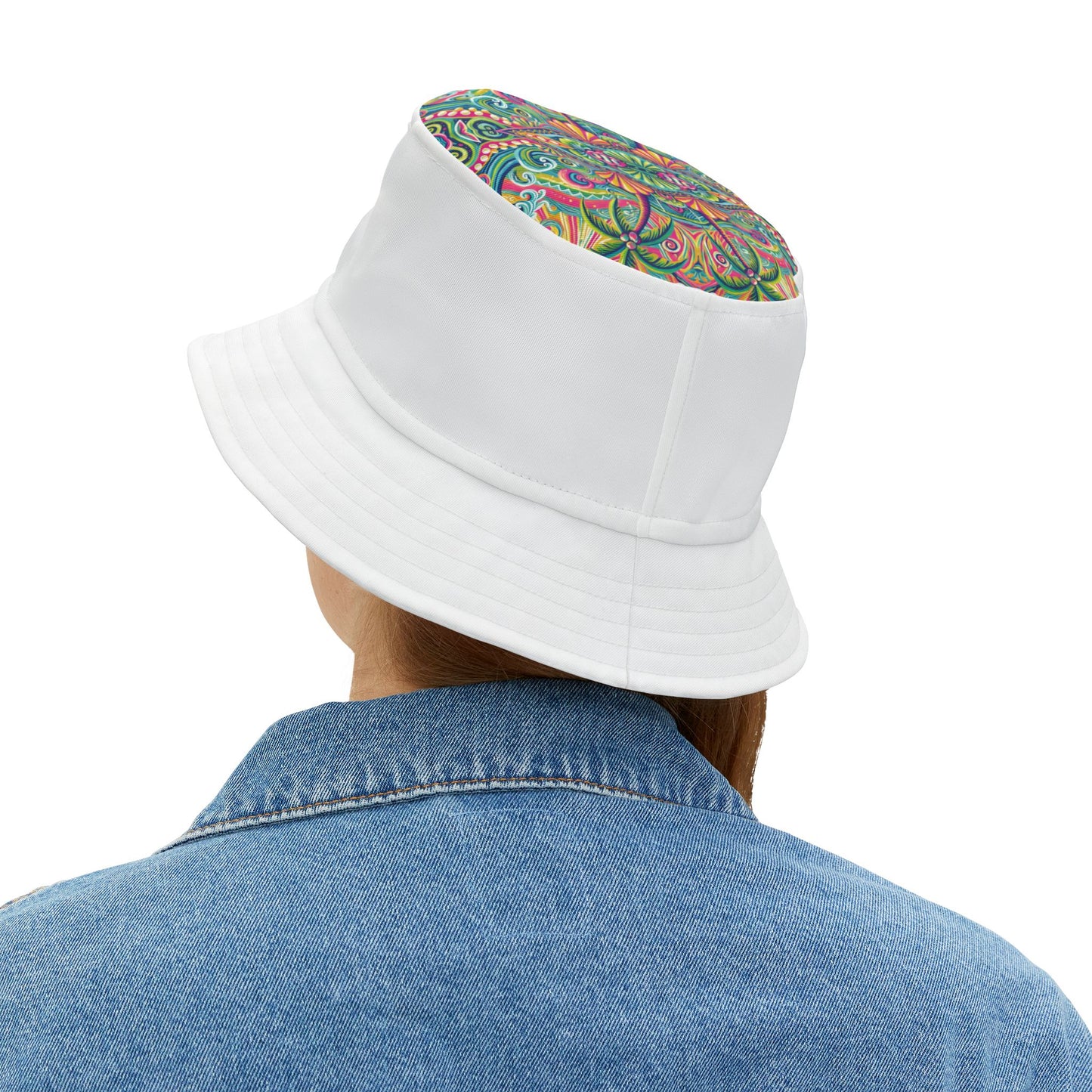 Tropical Polyester Bucket Hat, 2 Sizes - Kaleido Bay/White