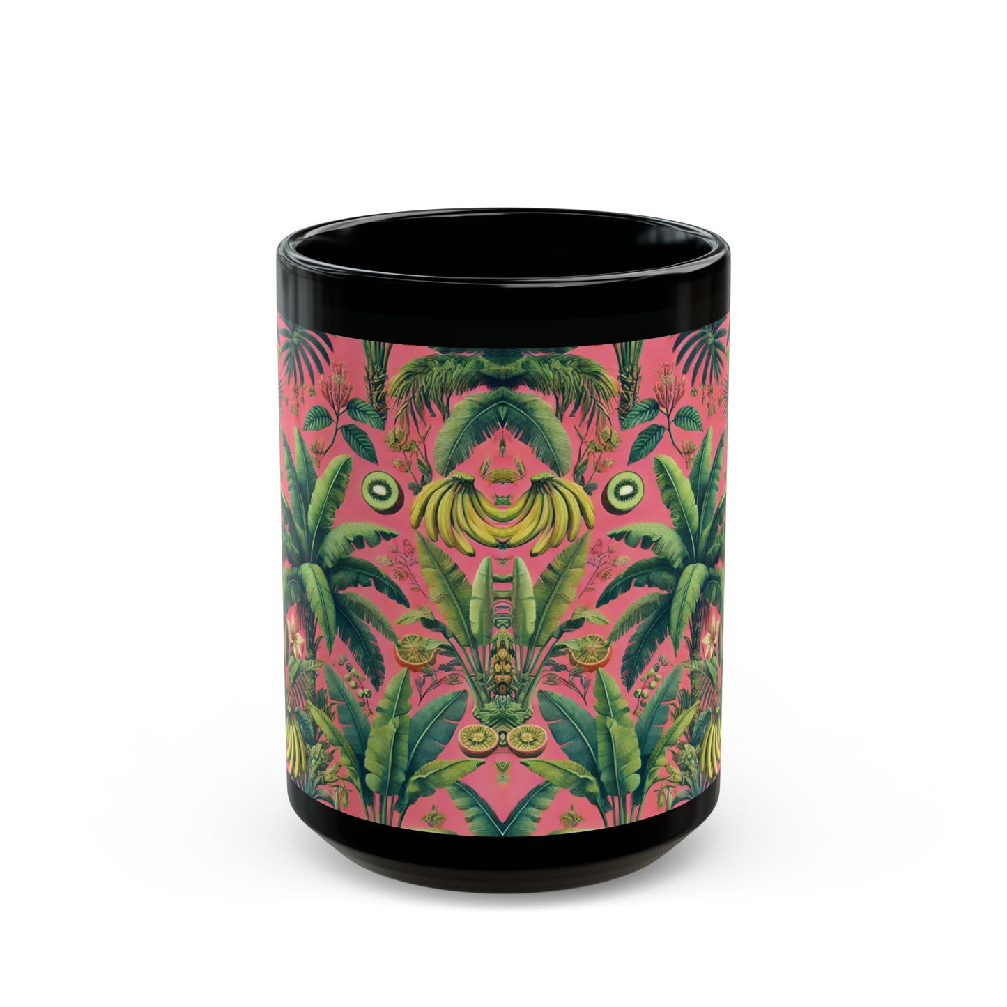 Black Coffee Mug - Tropical Fruit, Coral