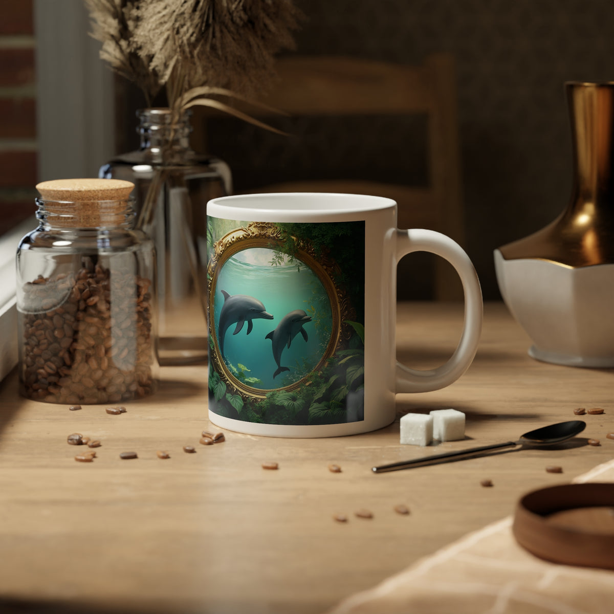 Jumbo Mug, 20oz, Framed Dolphins | Tropical Coffee Cup