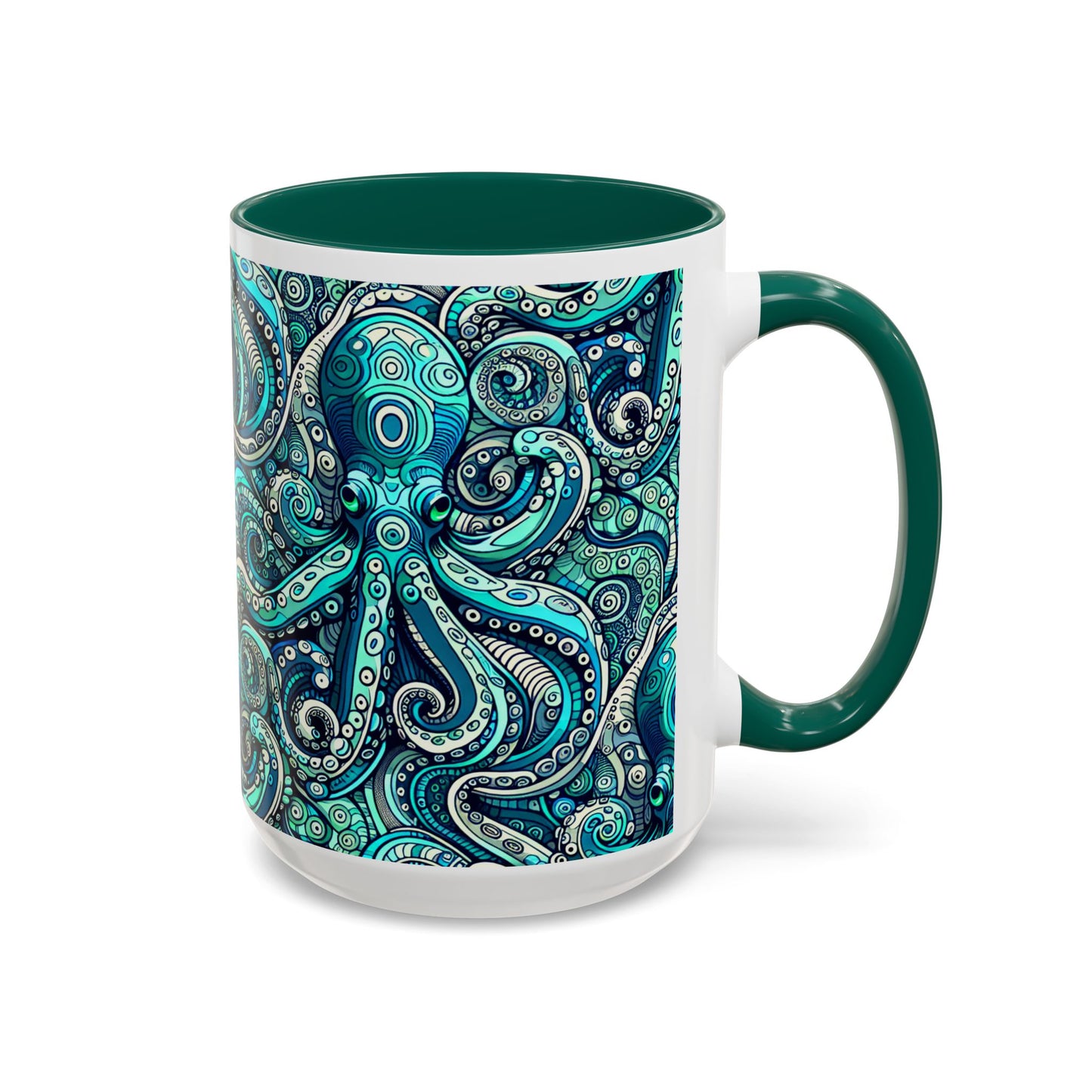 Accent Color Coffee Mug, Many Colors - 11oz & 15oz / Aqua Octopus