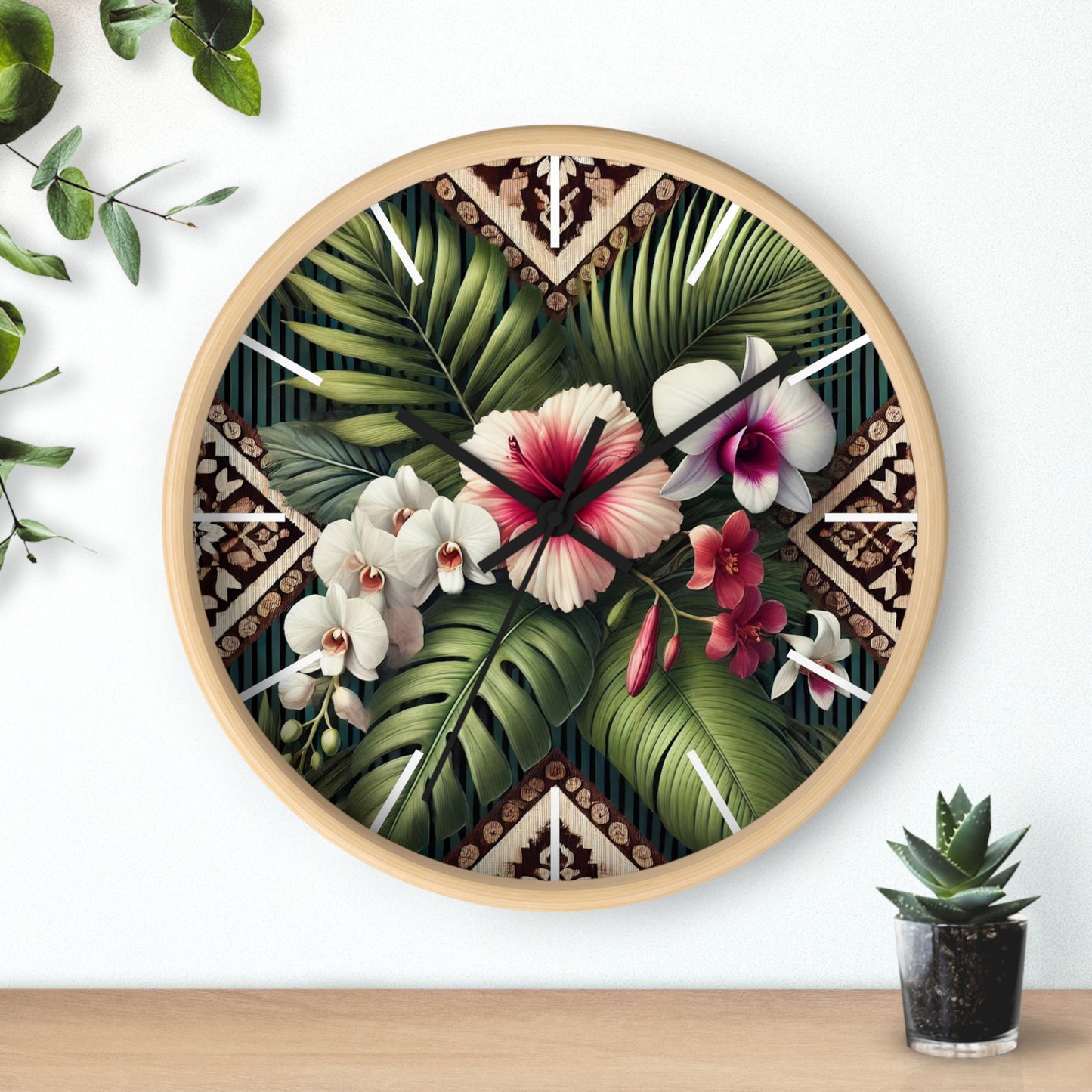 Tiki Orchids Wall Clock – Fun Home Decor for Nature Lovers, 6 Variants