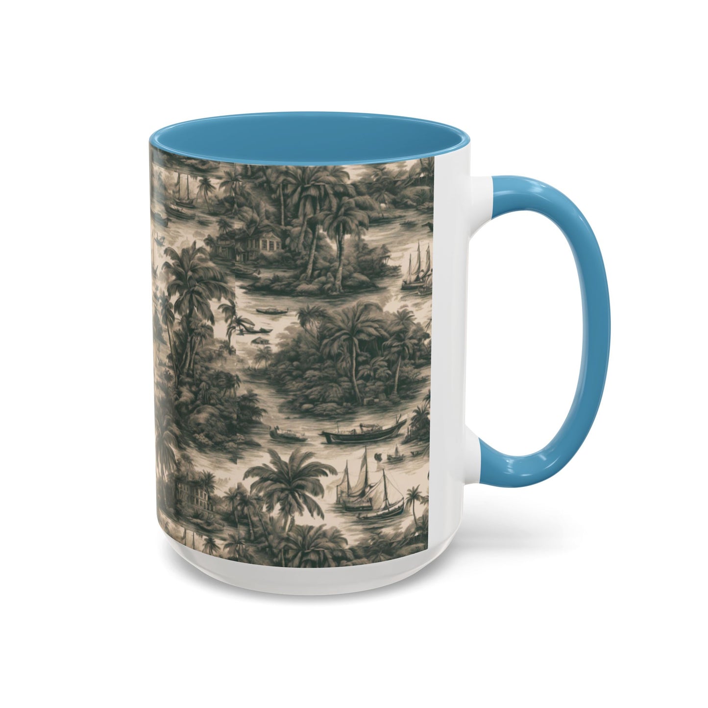 Accent Coffee Mug (11, 15oz), 8 Colors - Tropical Toile #1, black