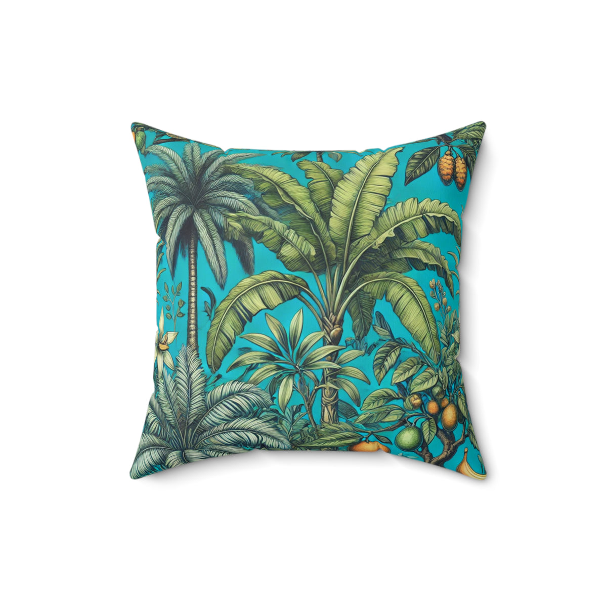 Tropical Pillow, 4 sizes - Colorful Spun Polyester Square Cushion / Tropical Fruit, Turquoise