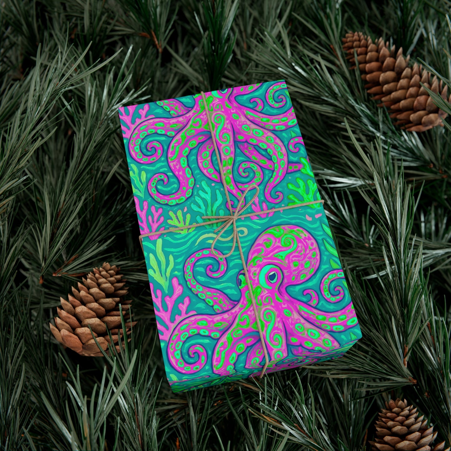 Wrapping Paper - Tropical Gift Wrap for All Occasions / 3 Sizes, 2 Finishes / Octopus Kraken Joe, Purple
