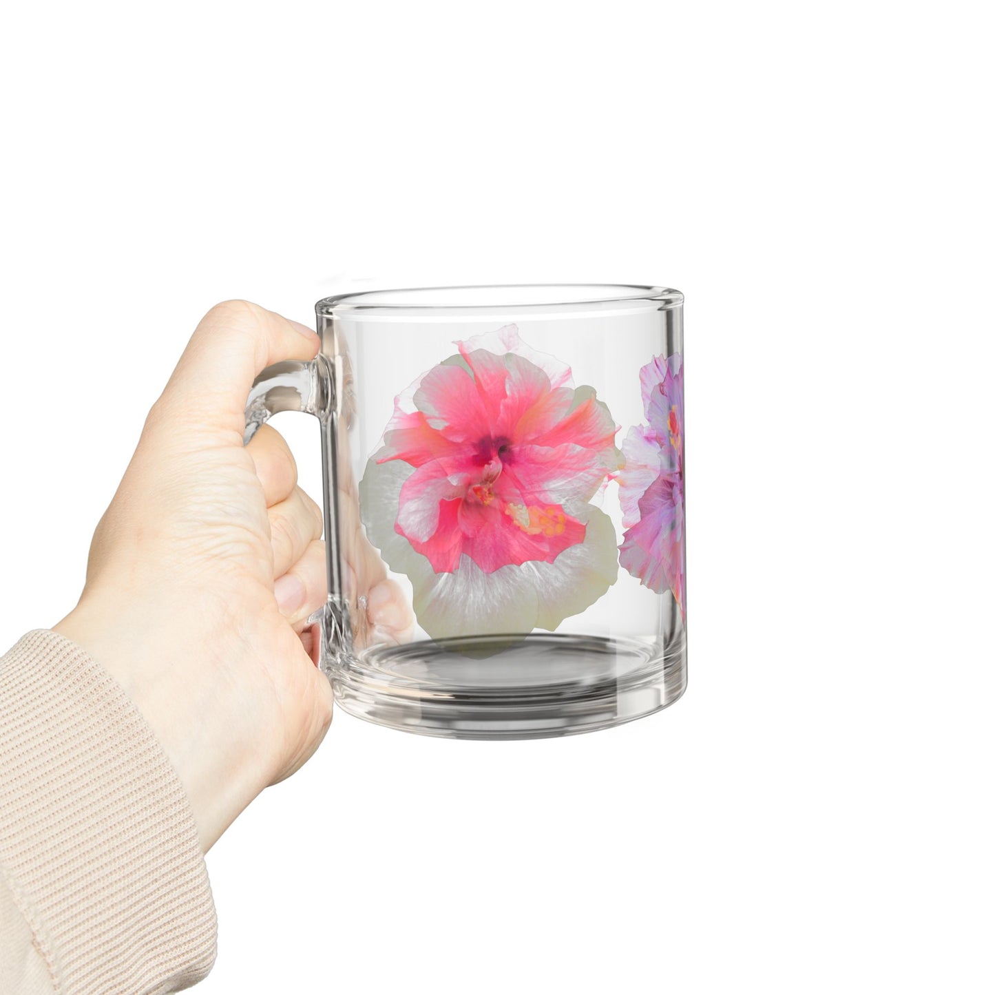 Glass Mug - 10oz, Perfect for Rainforest Lovers / Real Hibiscus Flowers