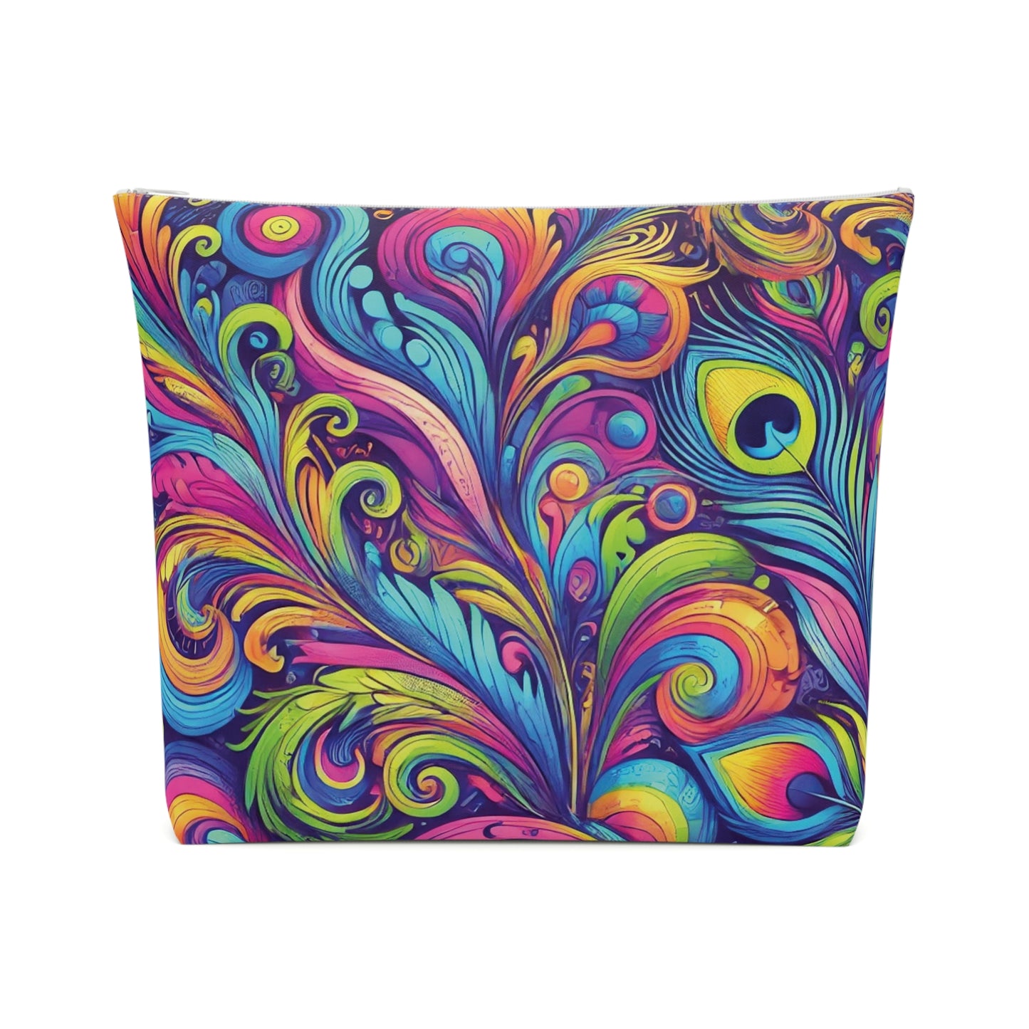 Tropical Cotton Cosmetic Bag, Makeup Pouch, 5 Sizes / Feather Currents