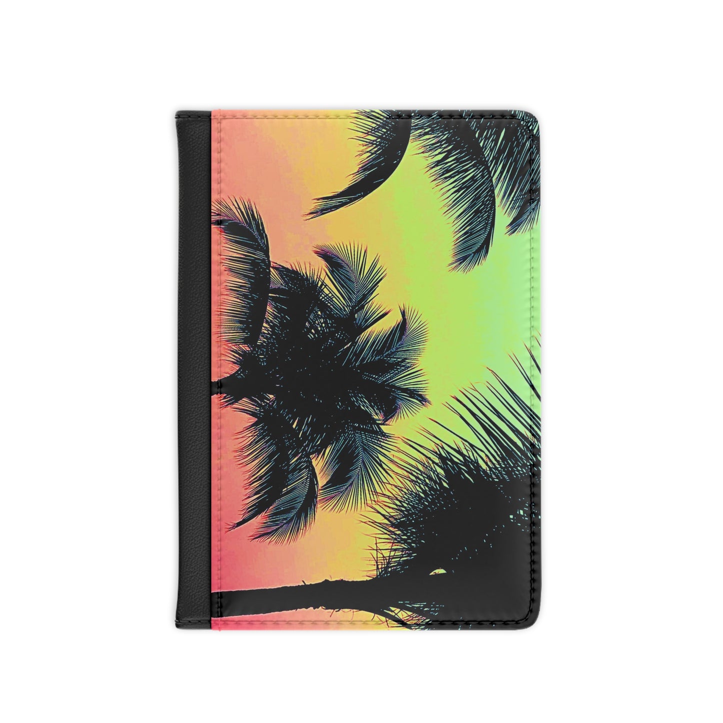 Tropical Passport Cover, Faux Leather - RFID blocking for travel security / Palm Glow, Sangria