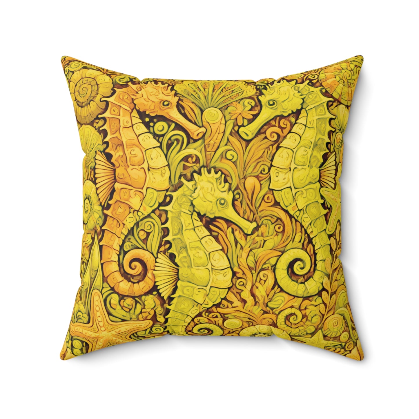 Decorative Pillow - Accent Cushion, 4 Sizes / Seahorse Trio, Yellow