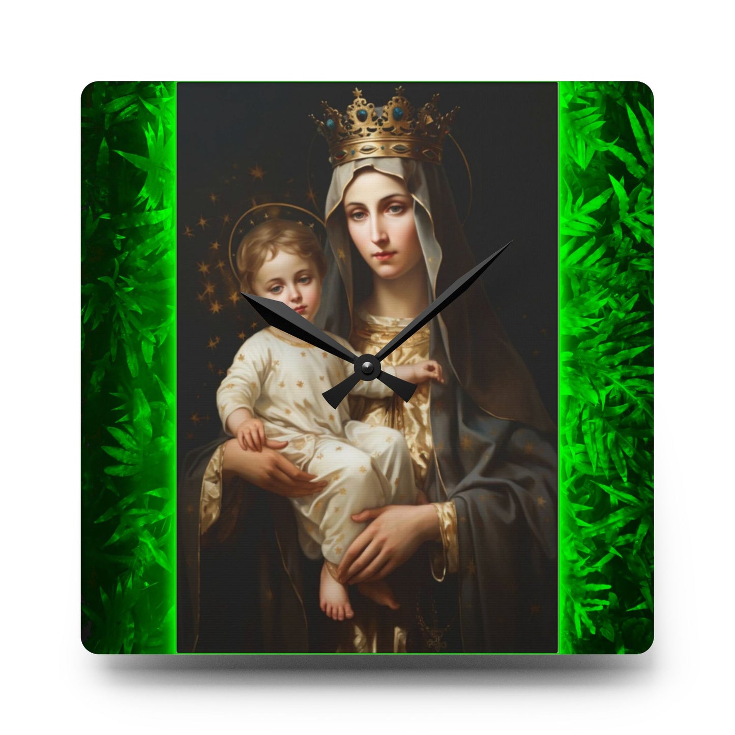 Tropical Our Lady of Mt. Carmel Acrylic Wall Clock - Elegant Religious Decor for Home and Office, 3 sizes