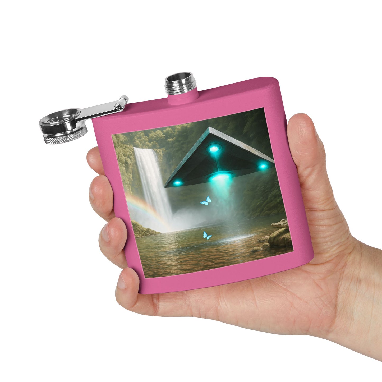 Tropical Stainless Steel 6 oz. Flask, Many Colors  – UFO and Waterfall