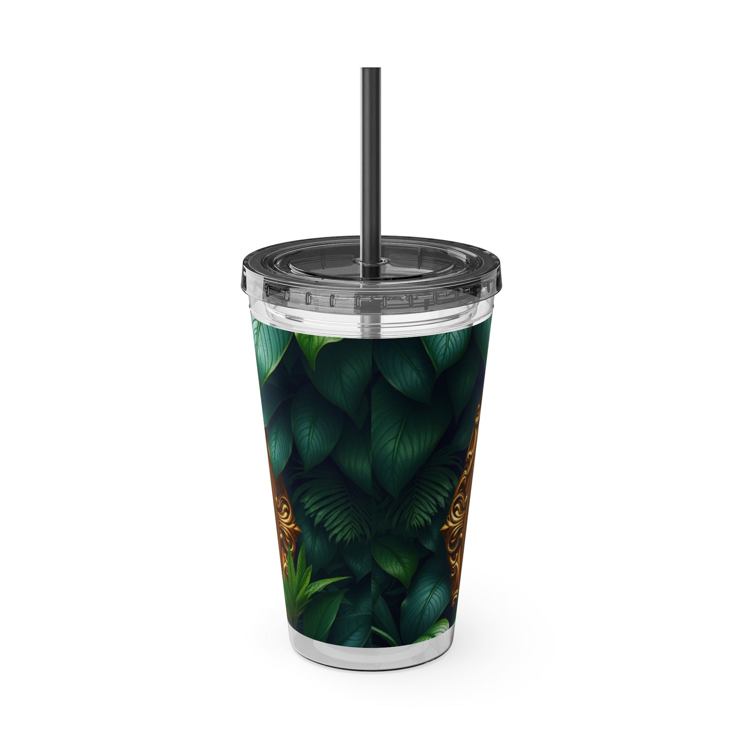 Tropical Tumbler with Straw | 16oz Colorful Travel Cup / Framed Orangutan Apes