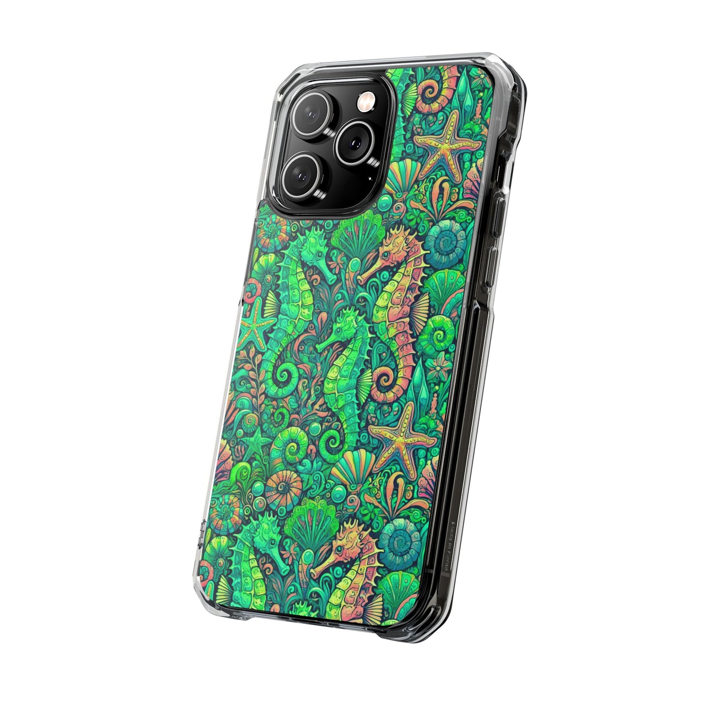 Seahorses/Hot Lime Magnetic Clear Phone Case, Many Models