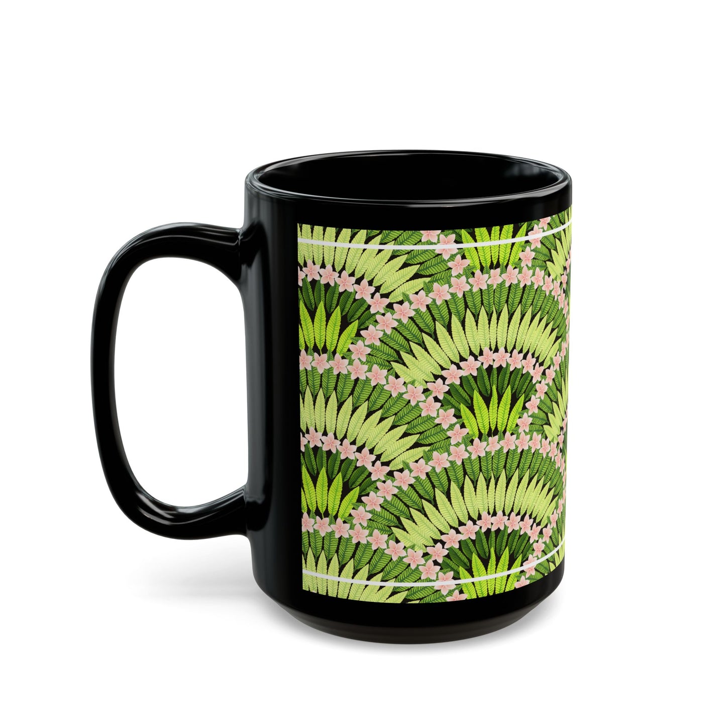 Lime Plumeria and Palms Black Coffee Mug