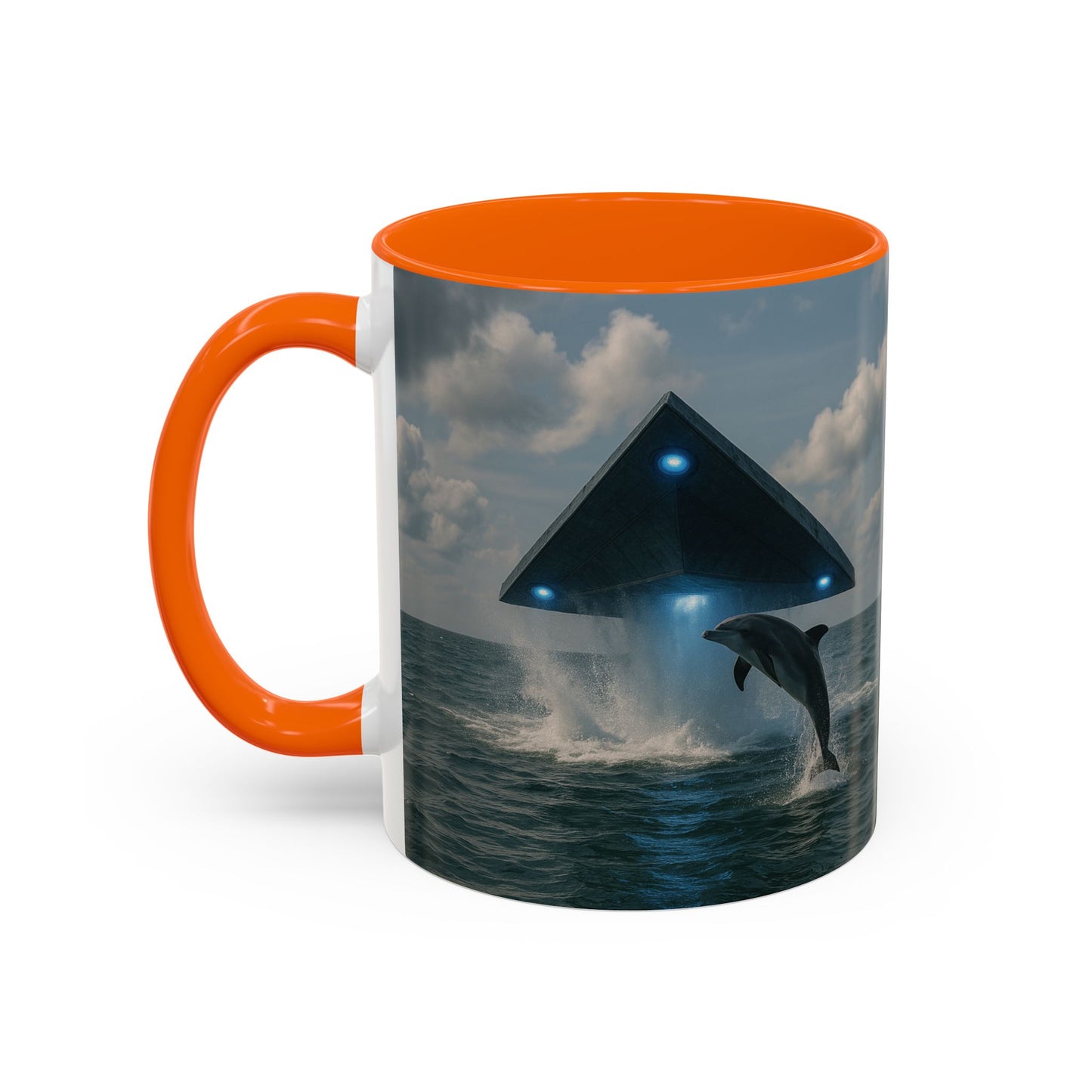 Accent Coffee Mug (11, 15oz), 8 Colors - UFO and Dolphin