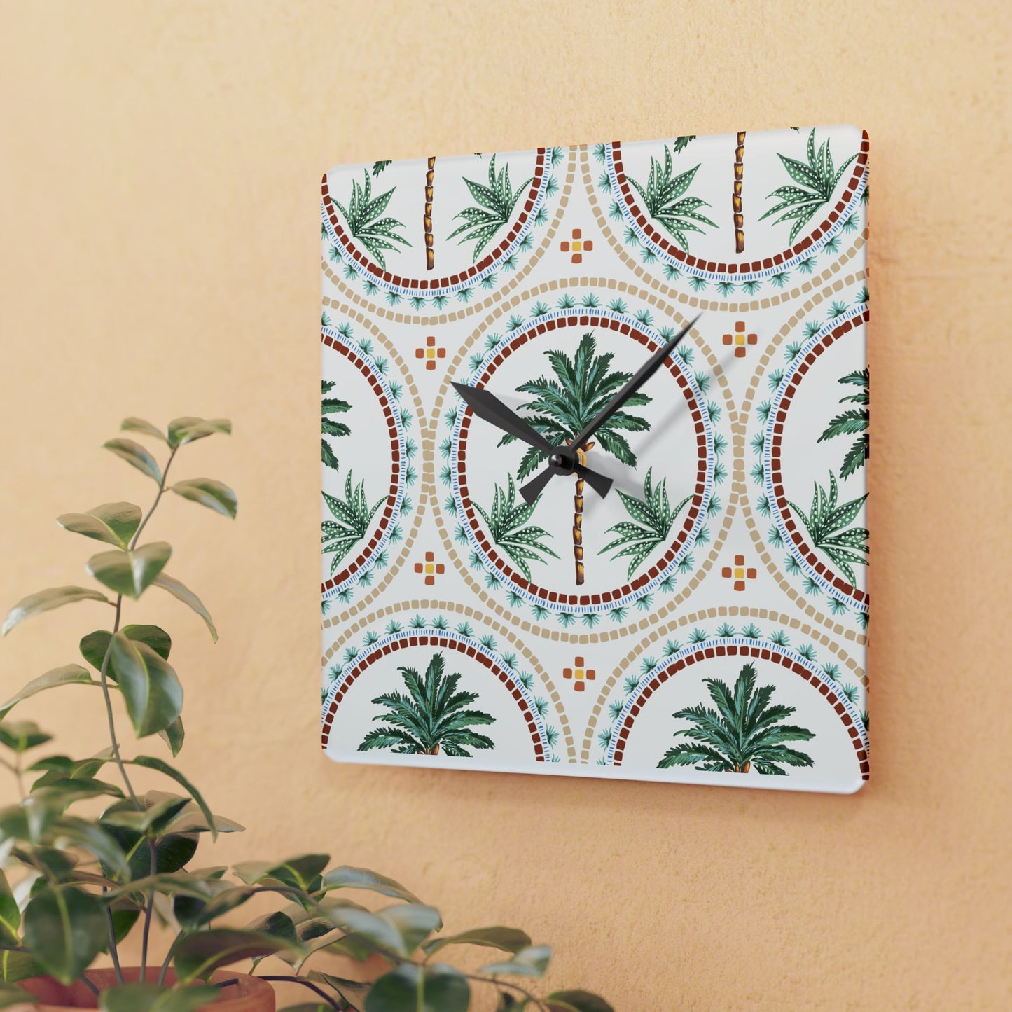 Acrylic Wall Clock, Mosaic Palm Tree