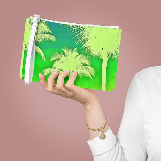Tropical Faux Leather Clutch Bag - Perfect for Beach Adventures & Summer Vacations / Palm Glow, Green